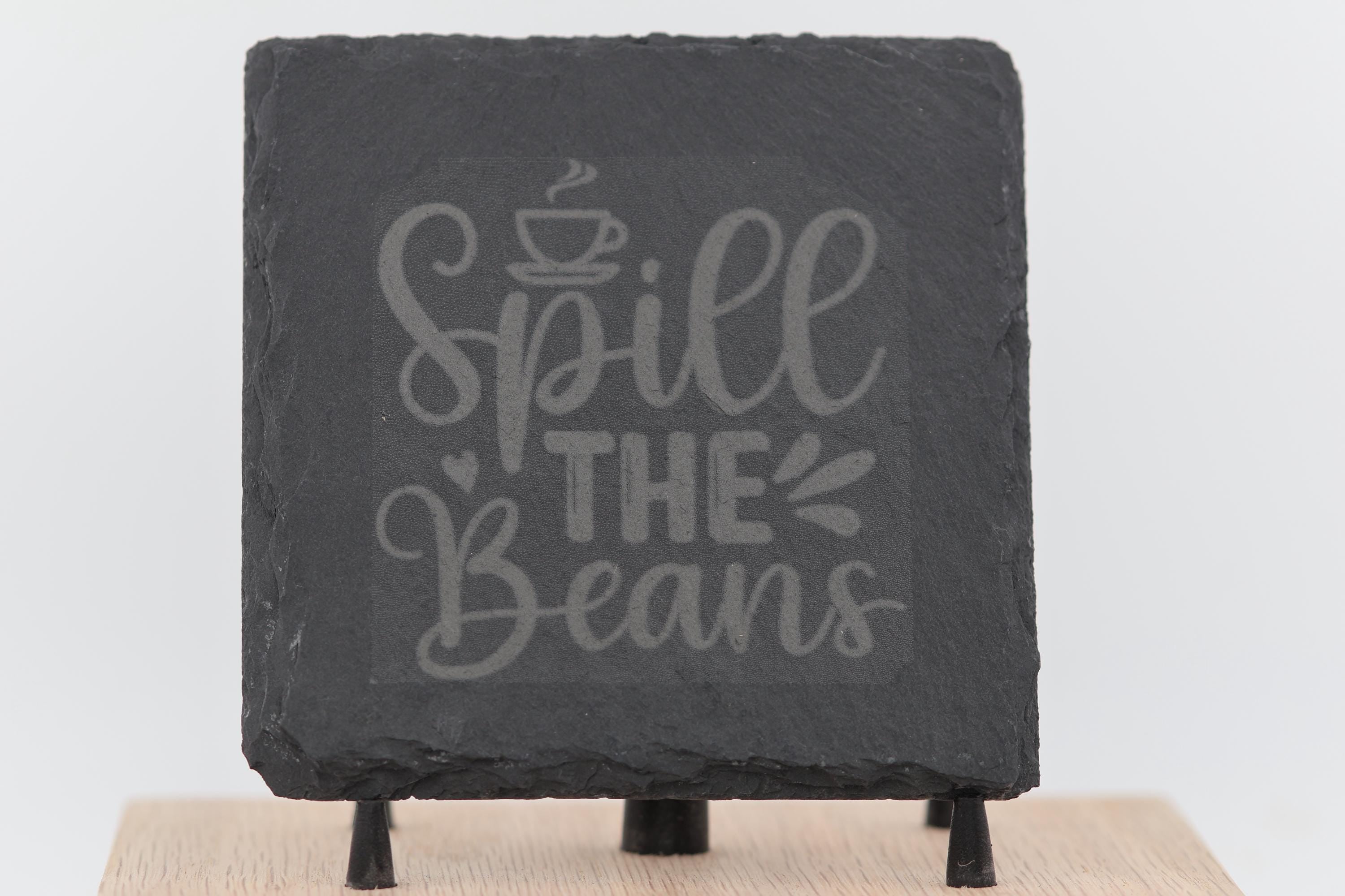 Slate Coasters Set – Spill the Beans Laser Engraved 4x4 Natural Slate Coasters
