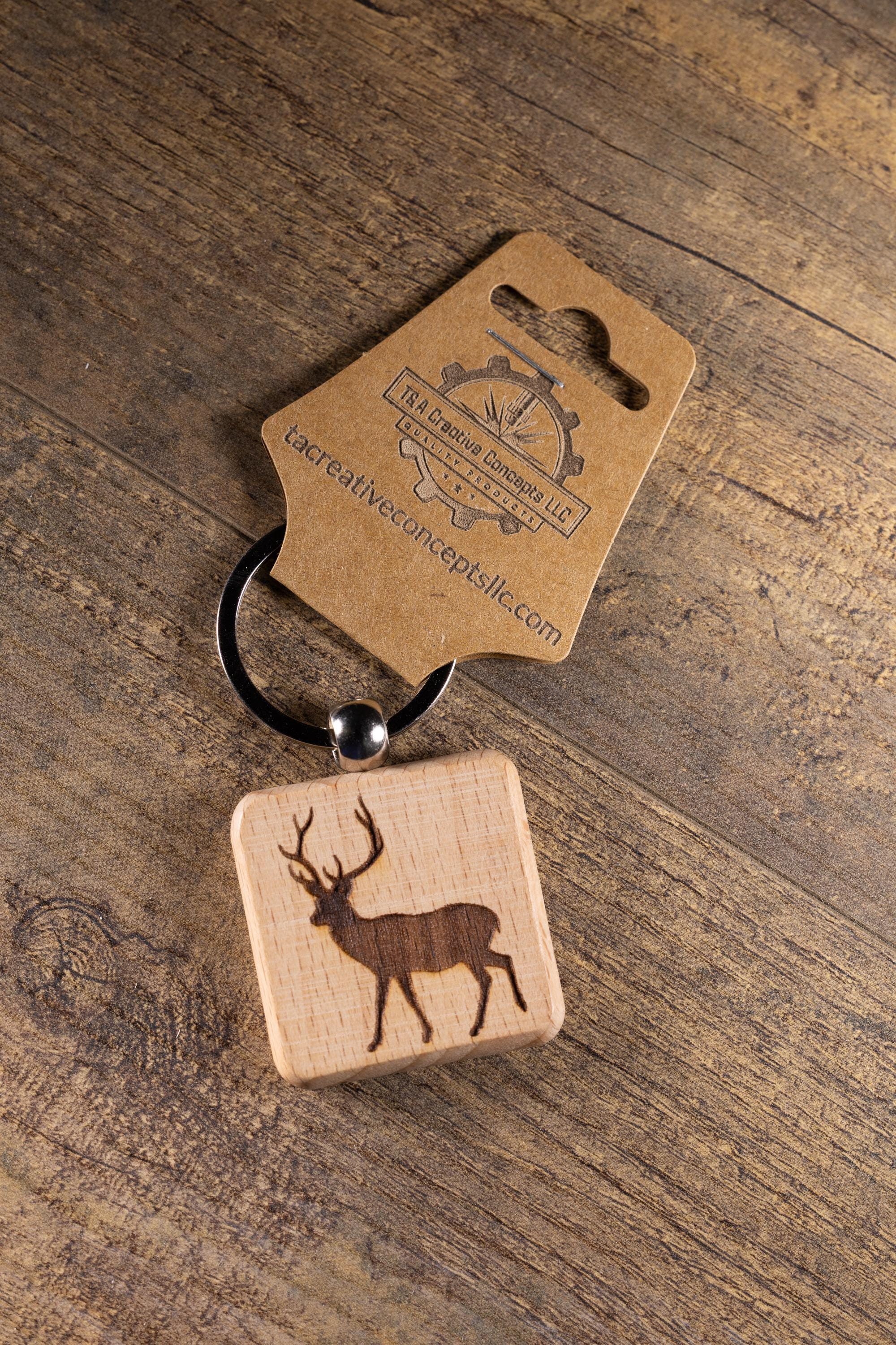 Buck Keychain Wood – Laser Engraved Buck Design Rustic Outdoor Charm