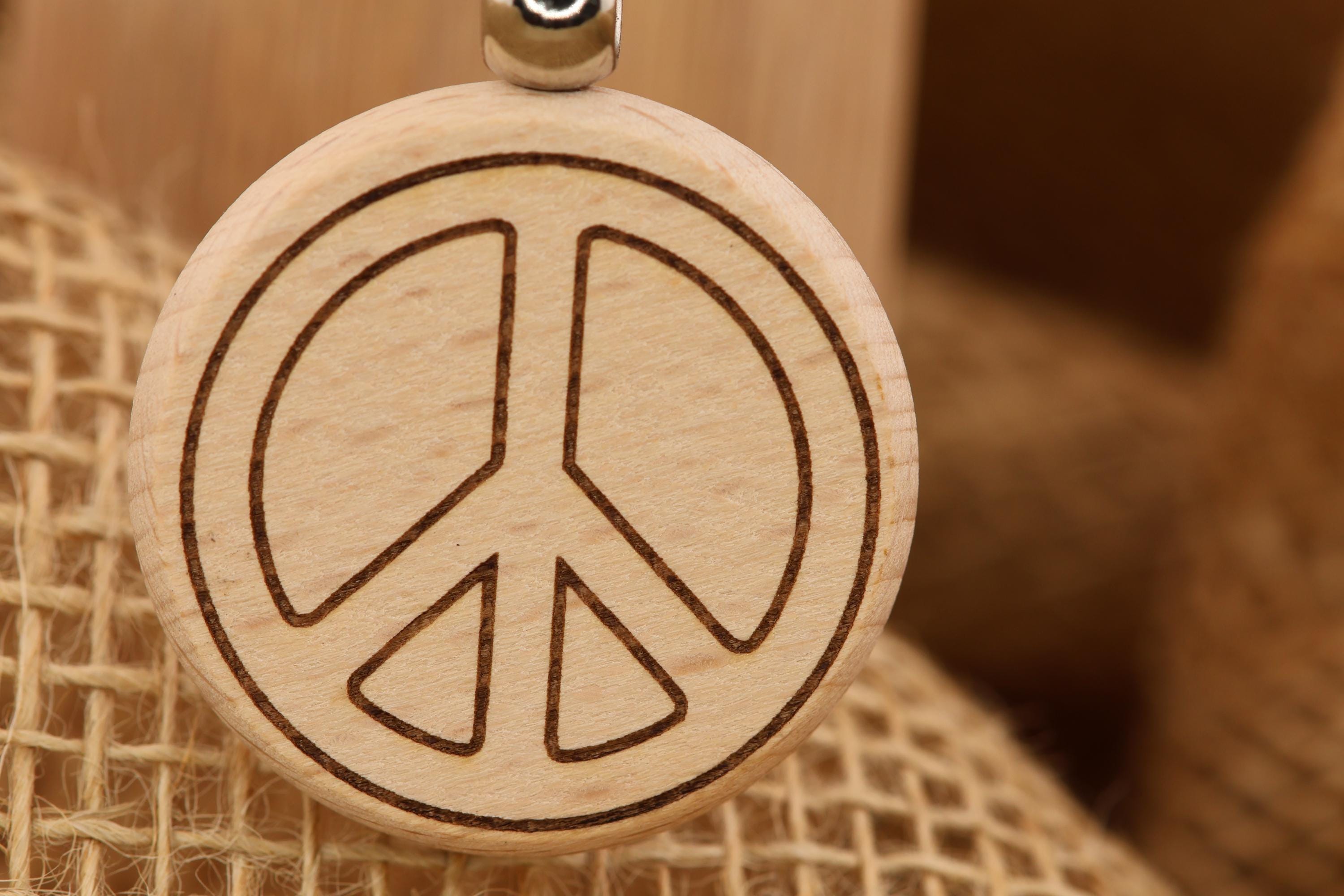 Peace Sign Keychain - Boho Style Charm | Hardwood Double Sided Engraving