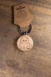 Cat Wood Keychain – Handmade Cat Charm With Laser Engraved Wood Grain