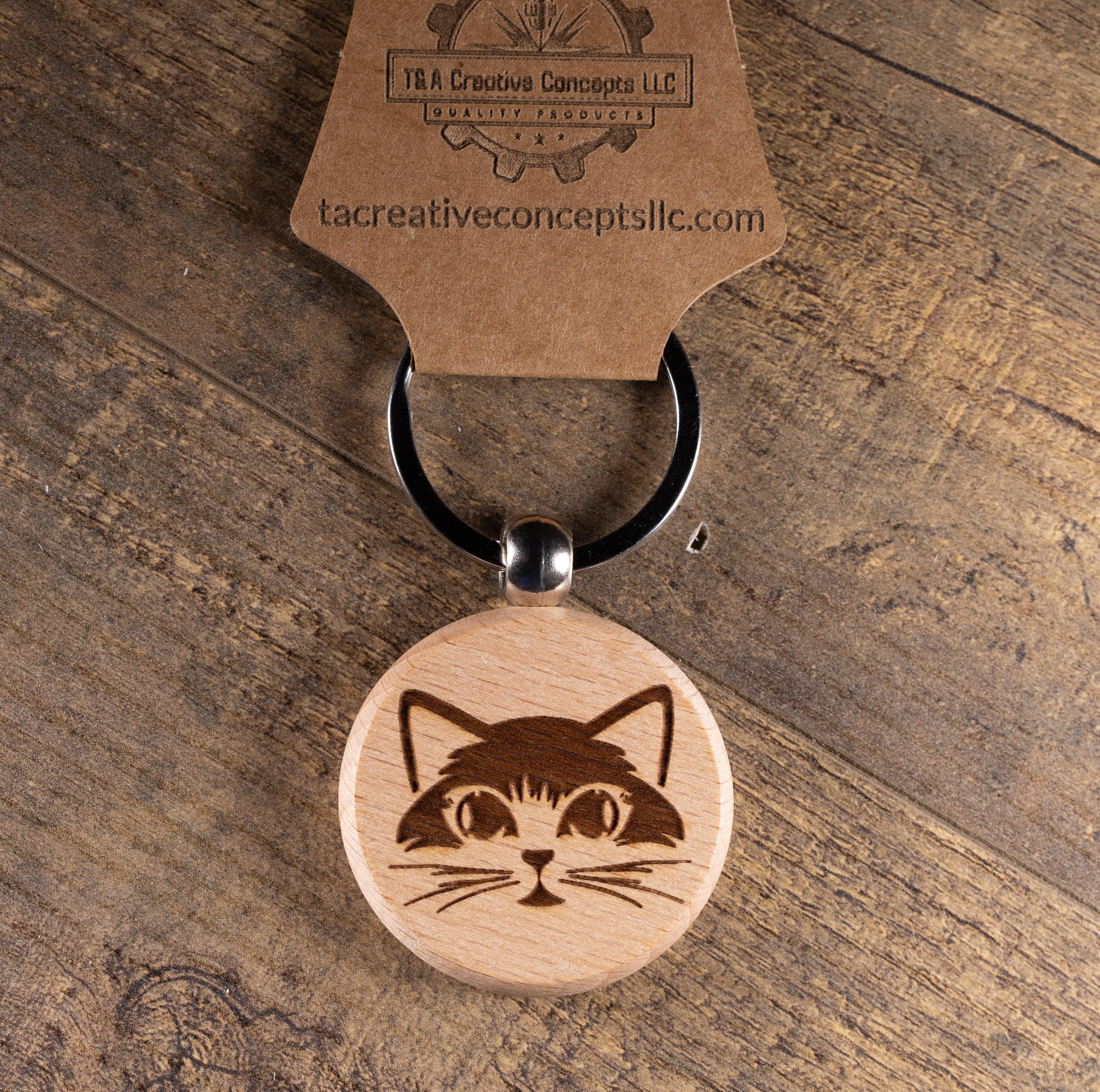Cat Wood Keychain – Laser Engraved Hardwood Keyring | Maple, Cherry, Walnut Gift