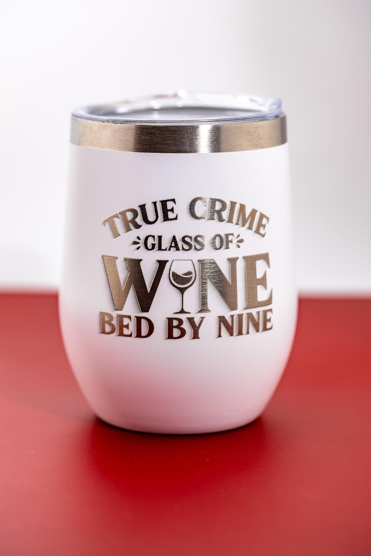 Stainless Steel Wine Tumbler - Insulated Double Wall Spill Proof Cup with Laser Engraved Design