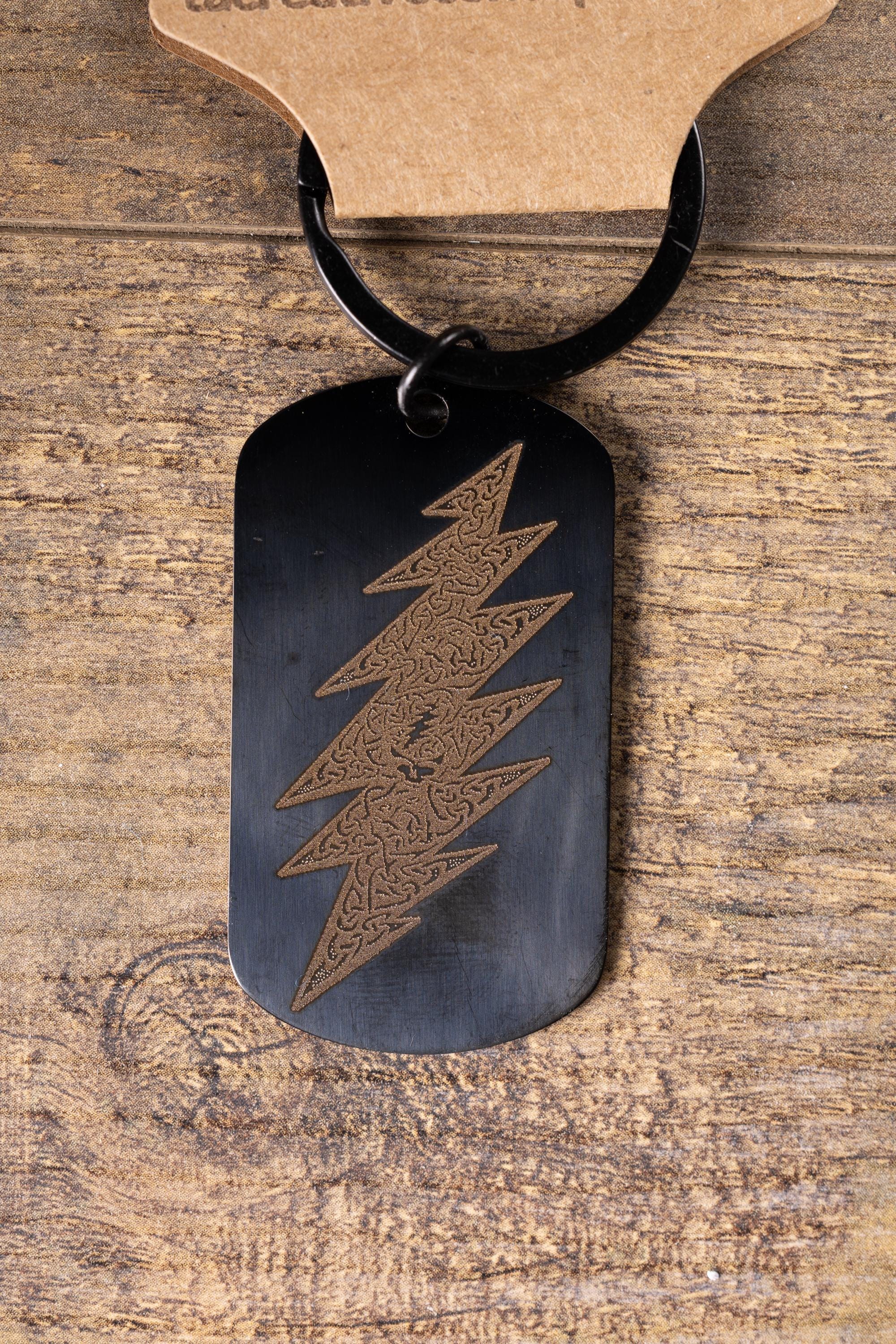 Grateful Dead Keychain – Black Stainless Steel With Laser Engraved Celtic Bolt Design