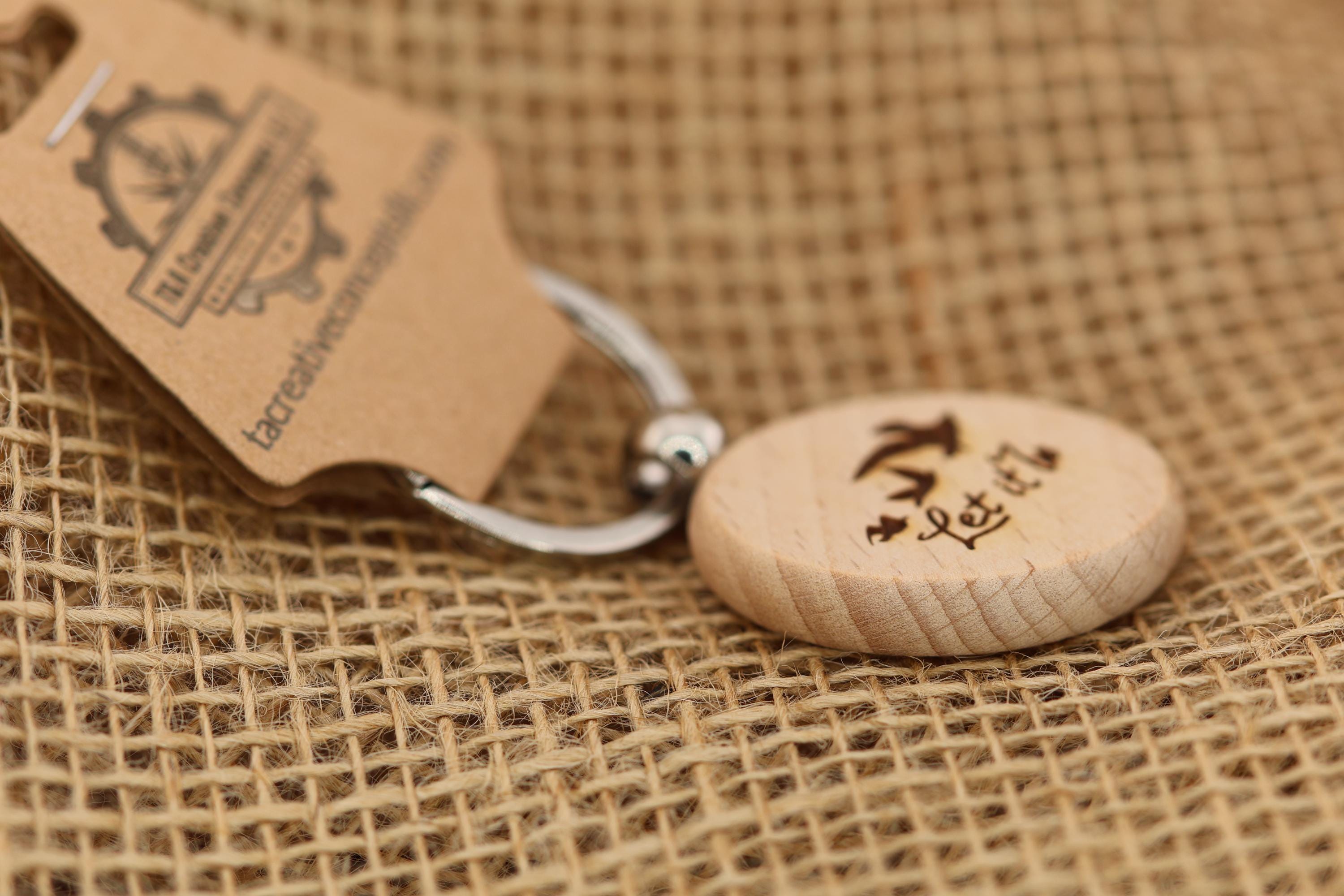 Let It Be Birds Keychain – Double-Sided Engraved Hardwood Charm with Rust-Resistant Ring