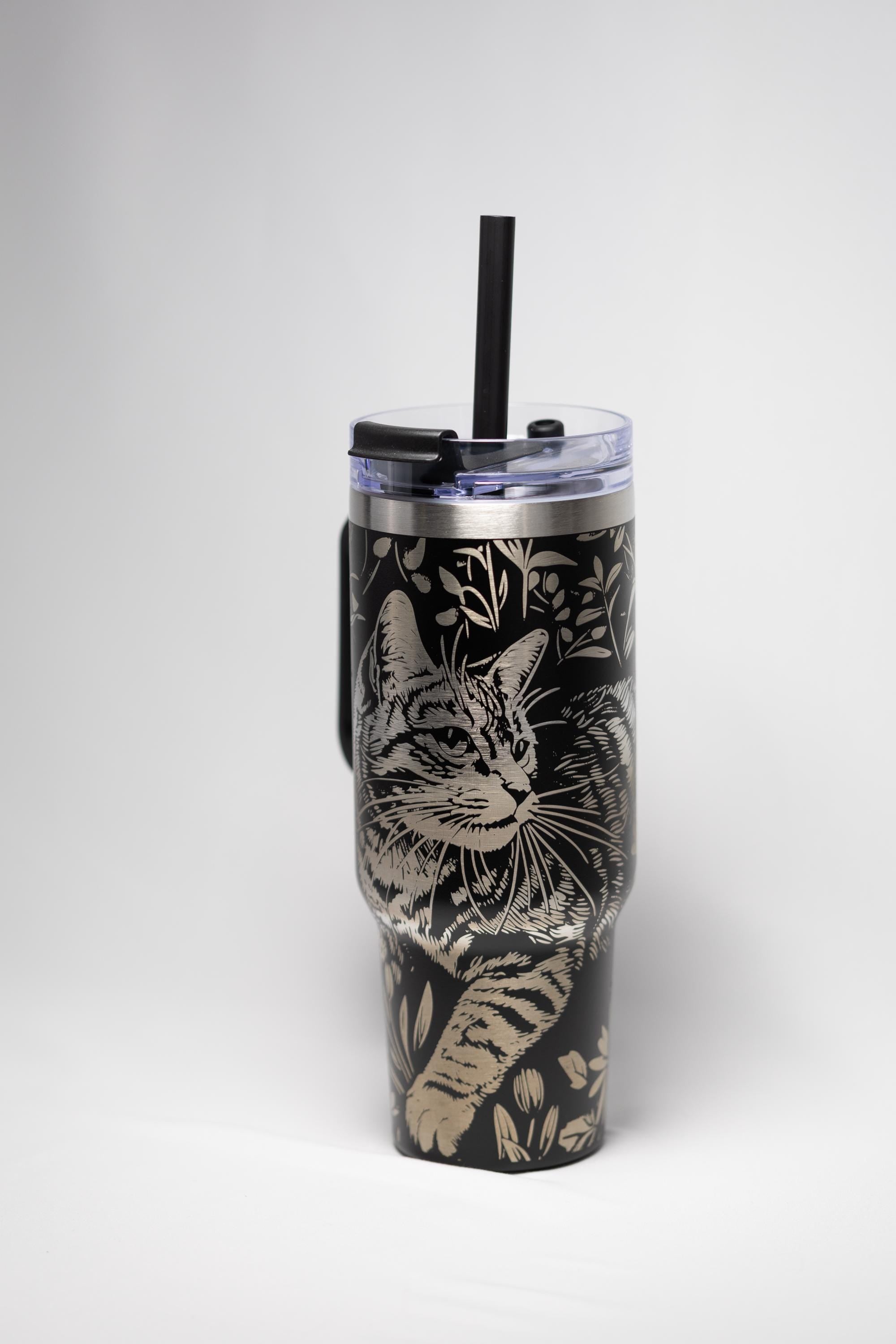 Laser Engraved Tumbler - 40oz Stainless Steel Cup With Floral Etched Design