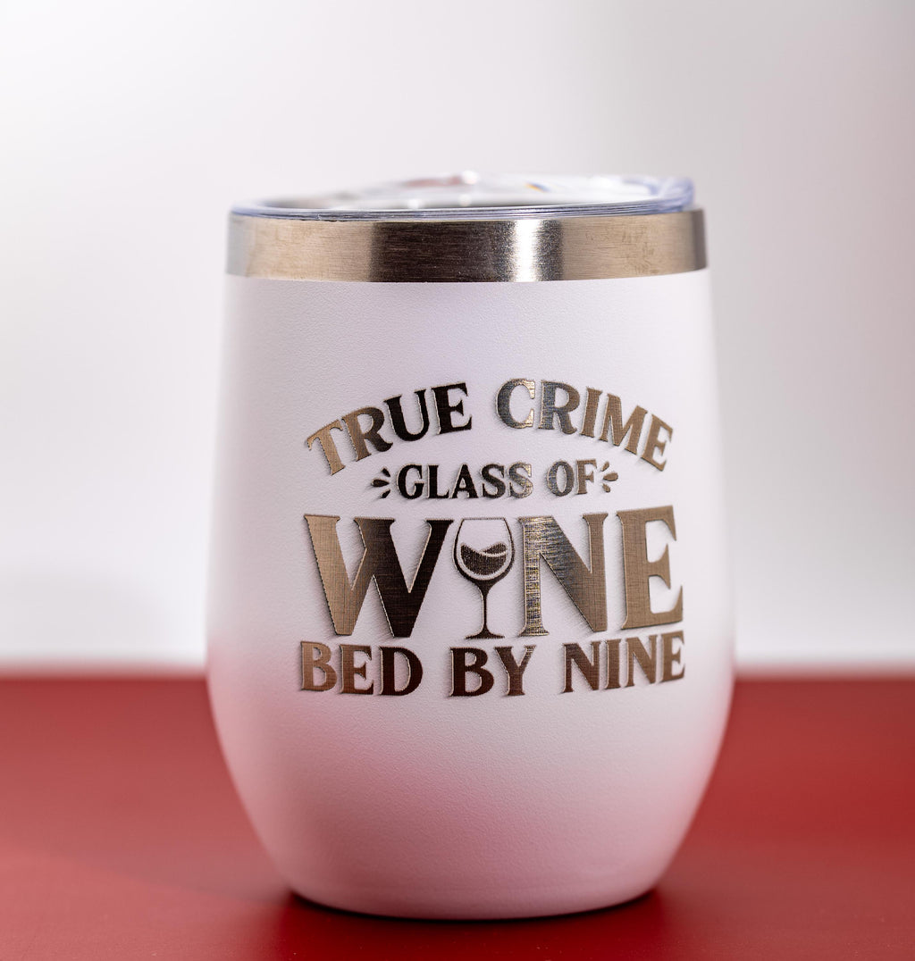 Stainless Steel Wine Tumbler - Insulated Double Wall Spill Proof Cup with Laser Engraved Design