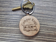 Camper Wood Keychain - Double Sided Design | Natural Hardwood Charm & Rust Resistant Ring