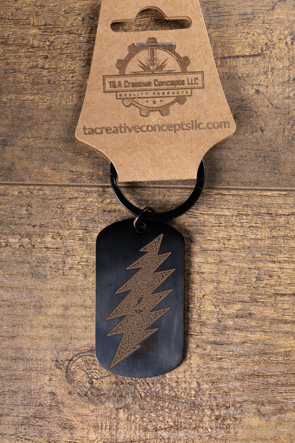 Grateful Dead Keychain – Black Stainless Steel With Laser Engraved Celtic Bolt Design