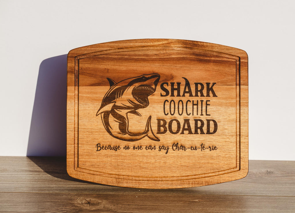 Funny Charcuterie Board - Acacia Wood Tray | Shark Coochie Gift, Durable Snack Serving