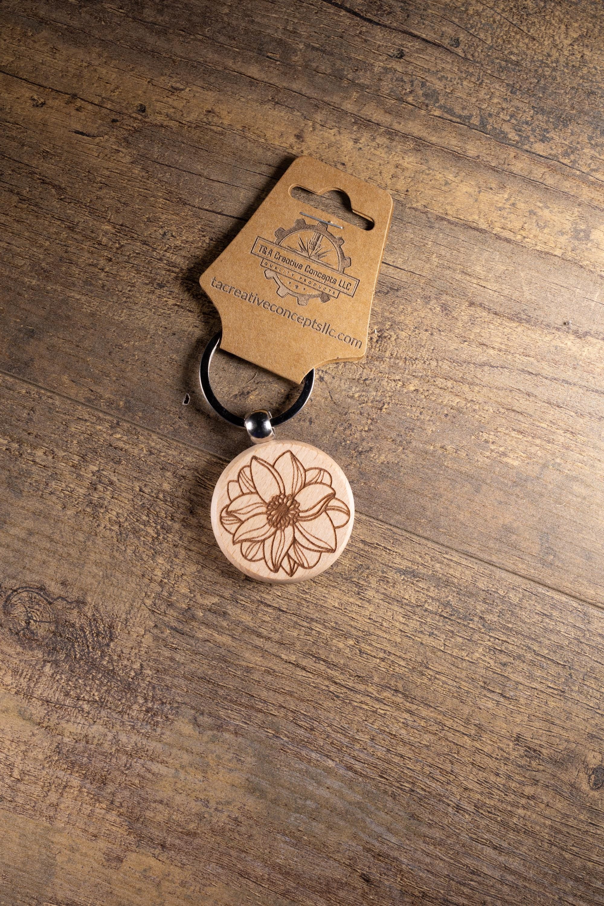 Wooden Mandala Keychain - Laser Engraved Solid Hardwood Boho Style Charm