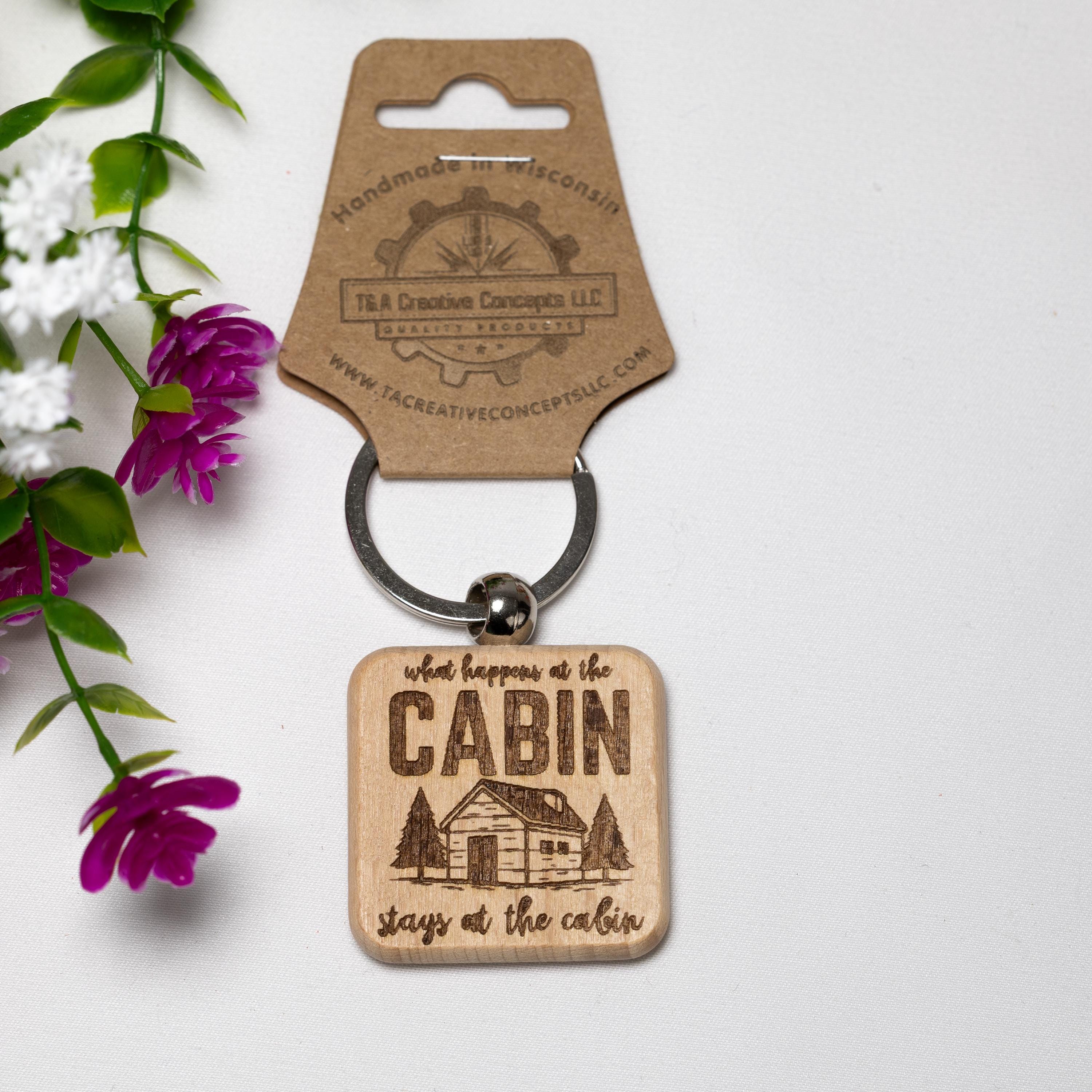 Cabin Keychain – Double Sided Engraved Wood Key Ring | Rustic Cabin Life Gift