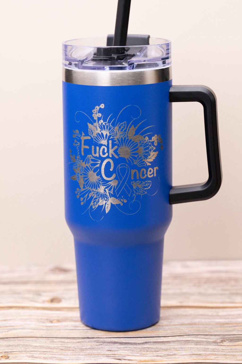 Fuck Cancer Tumbler - Stainless Steel Vacuum Insulated Drink Cup With Handle & Straw Lid