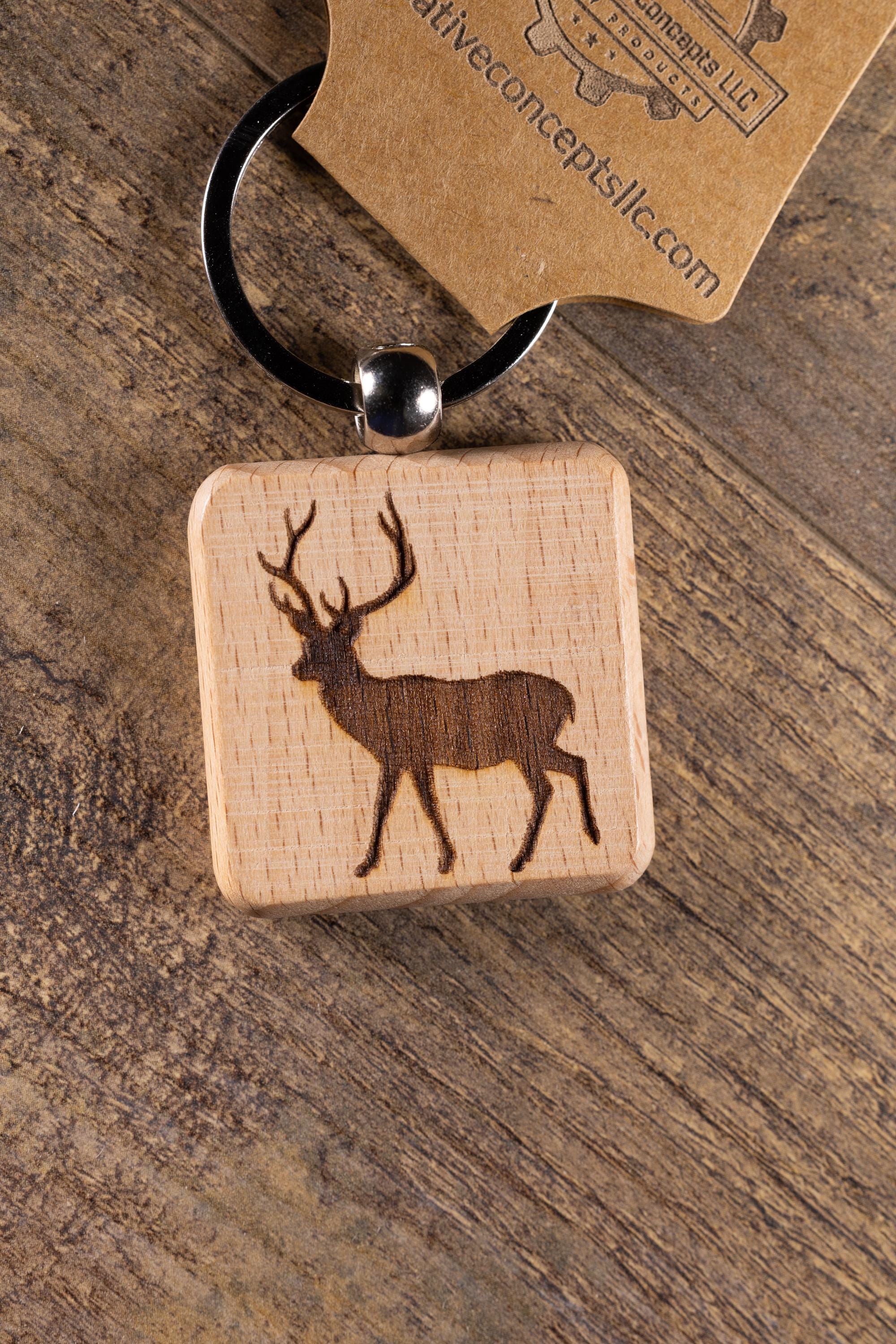 Buck Keychain Wood – Laser Engraved Buck Design Rustic Outdoor Charm
