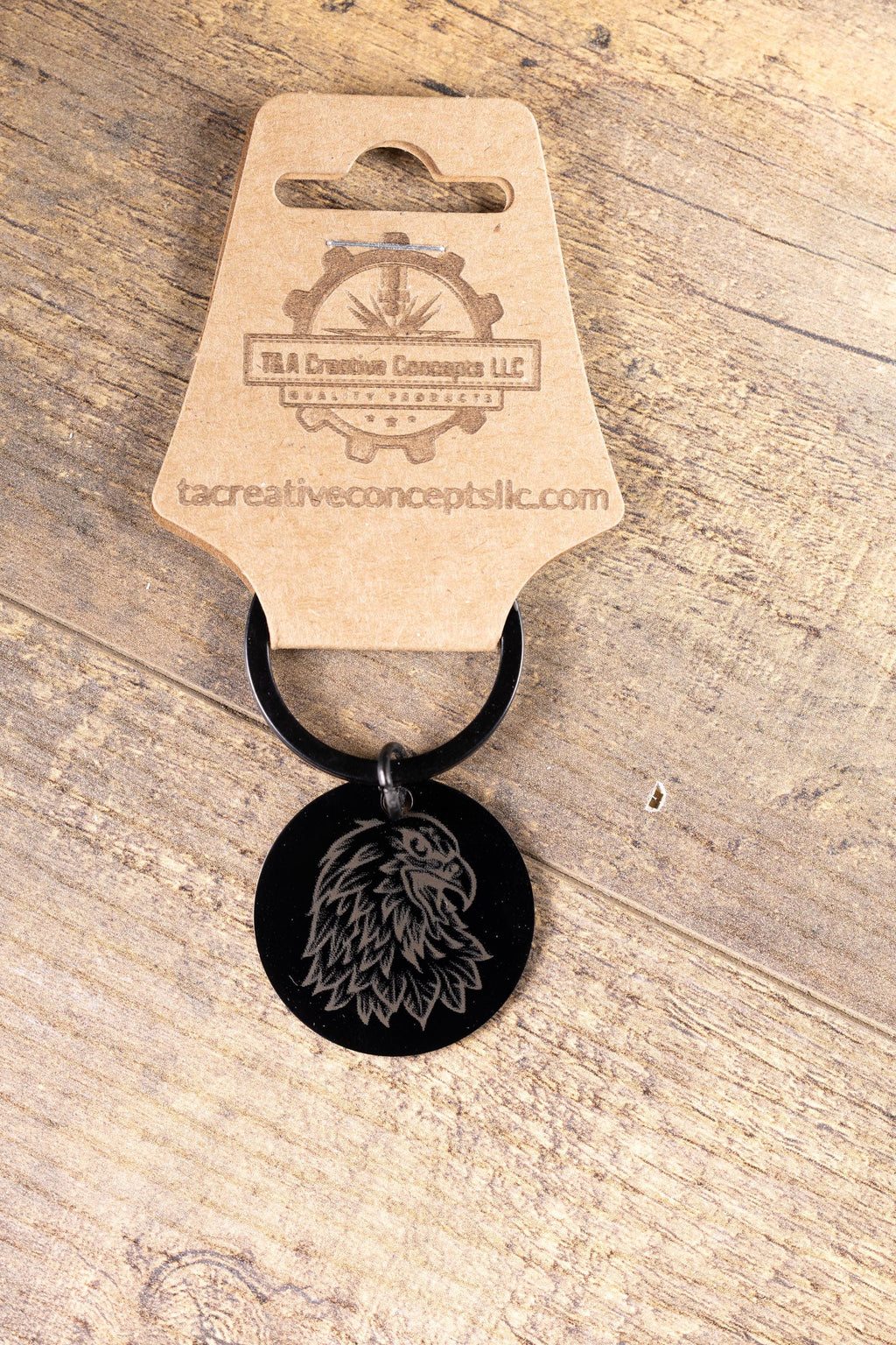Black Stainless Steel Keychain - Laser Engraved American Eagle Design, Rust Resistant