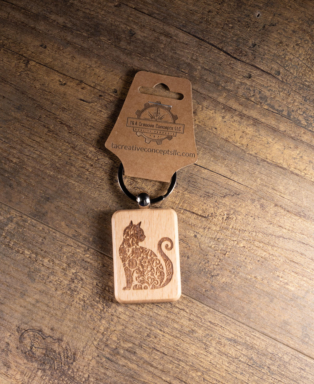 Cat Keychain – Handmade Hardwood Bag Charm with Laser Engraved Wood Design