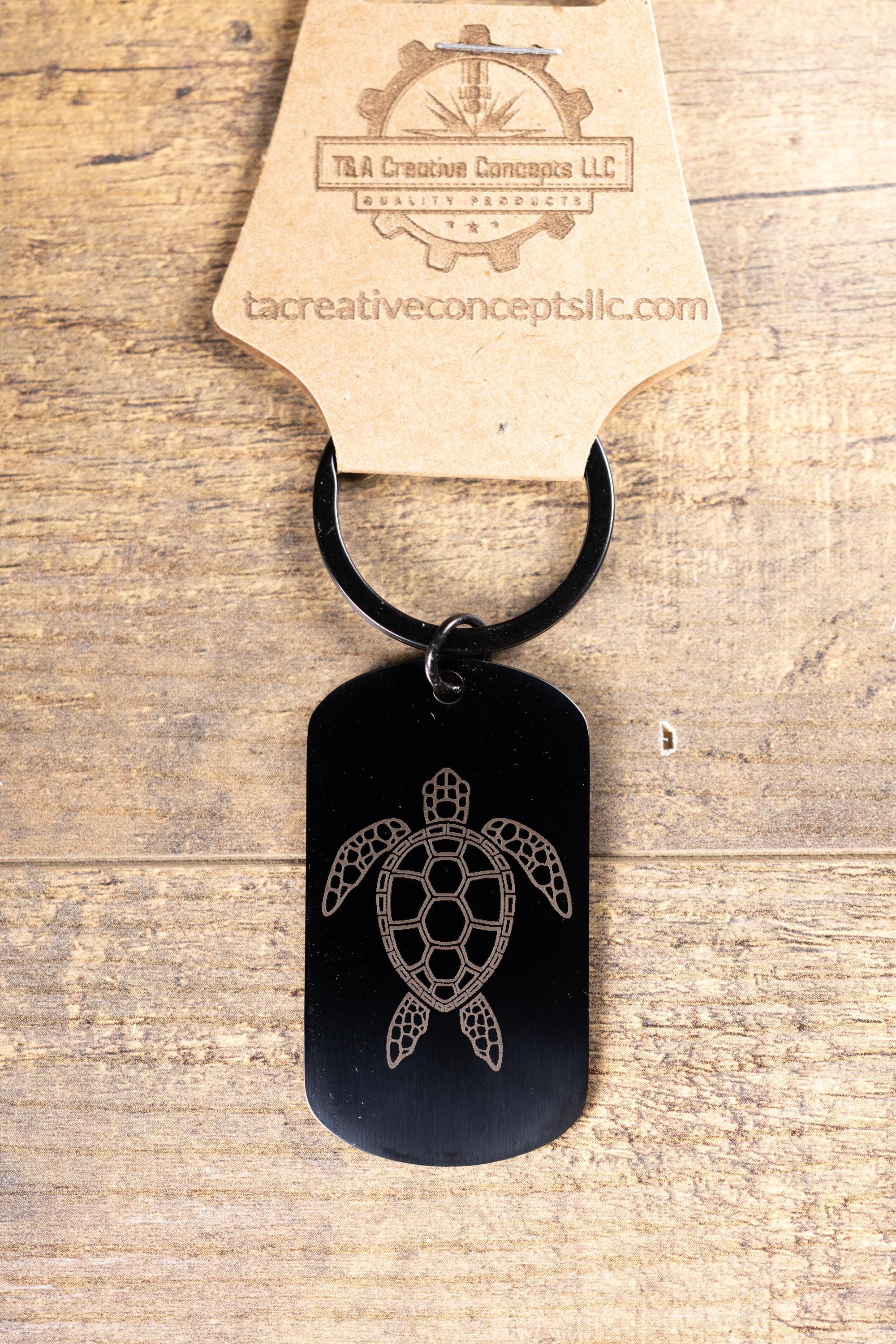 Black Stainless Steel Keychain – Laser Engraved Sea Turtle, Rust Resistant, Durable Daily Use