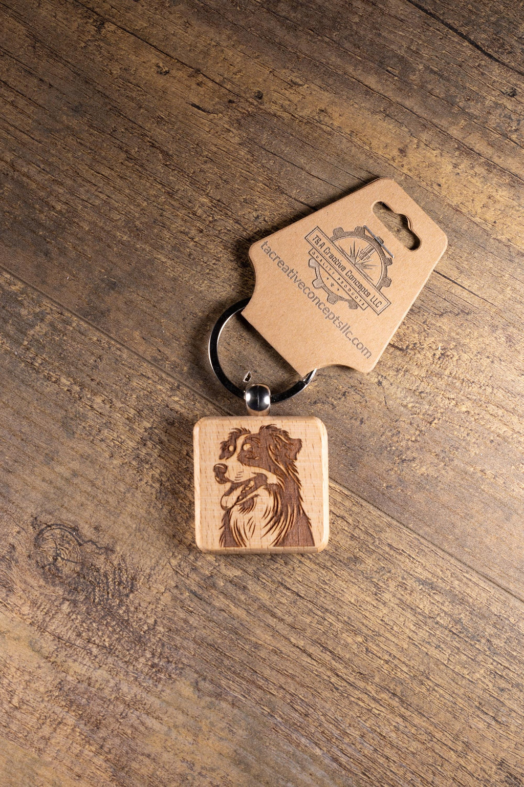 Wooden Dog Keychain - Australian Shepherd Gift | Solid Hardwood Charm, Durable Stainless Steel