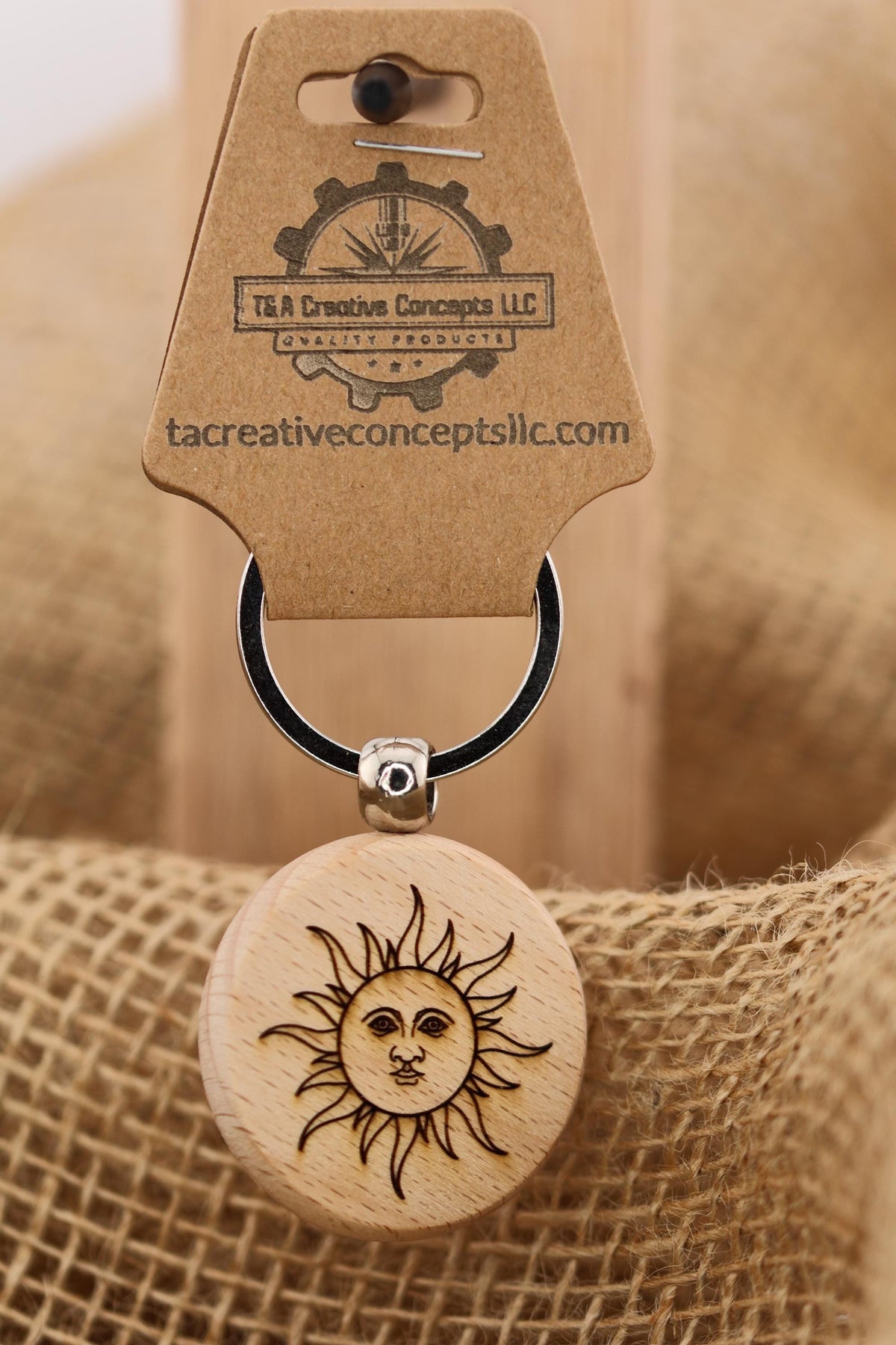 Mystical Sun Keychain - Double Sided Laser Engraved Hardwood Accessory
