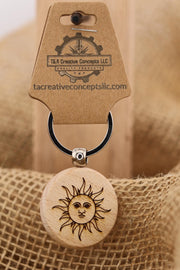 Mystical Sun Keychain - Double Sided Laser Engraved Hardwood Accessory