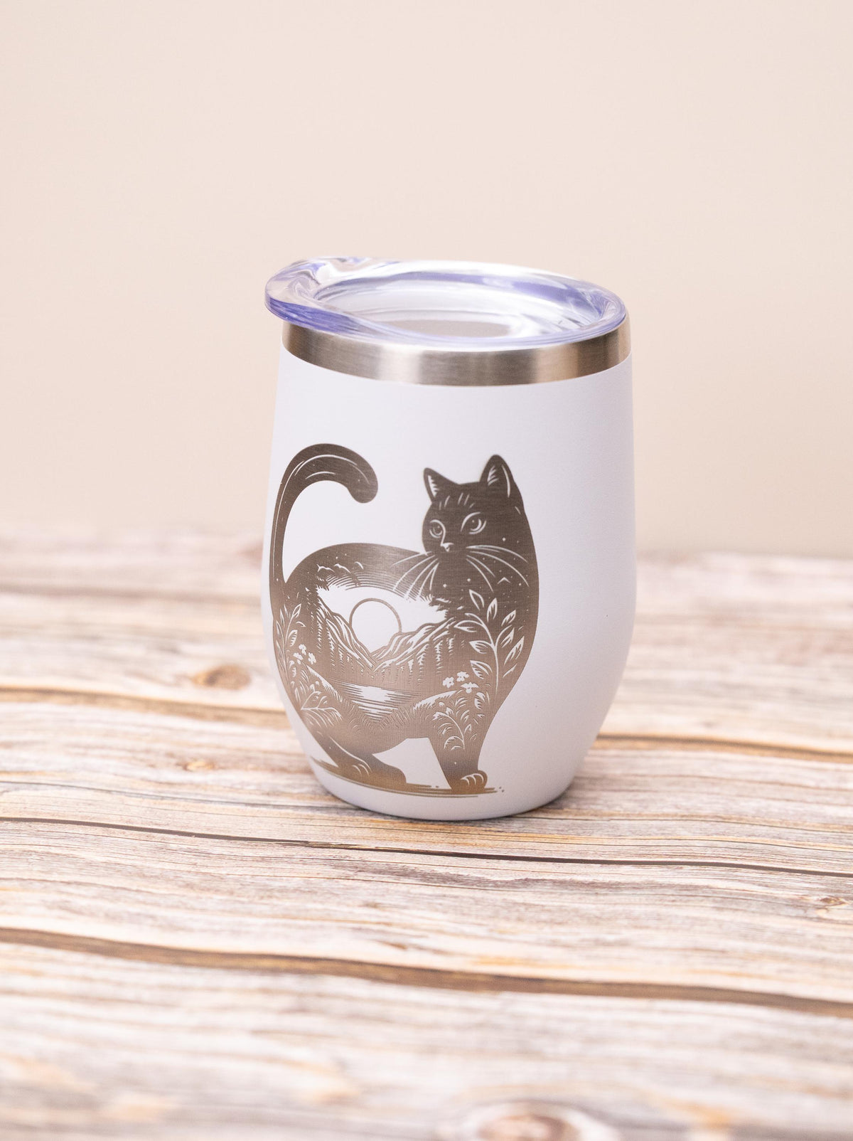 Cat Wine Tumbler | Stainless Steel 12oz Insulated Wine Cup With Spill Resistant Lid