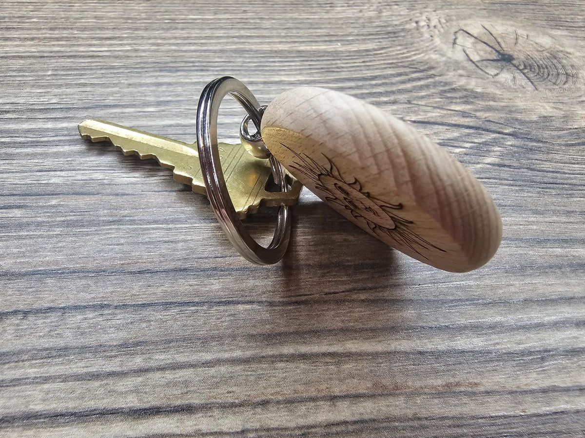 Mystical Sun Keychain - Double Sided Laser Engraved Hardwood Accessory
