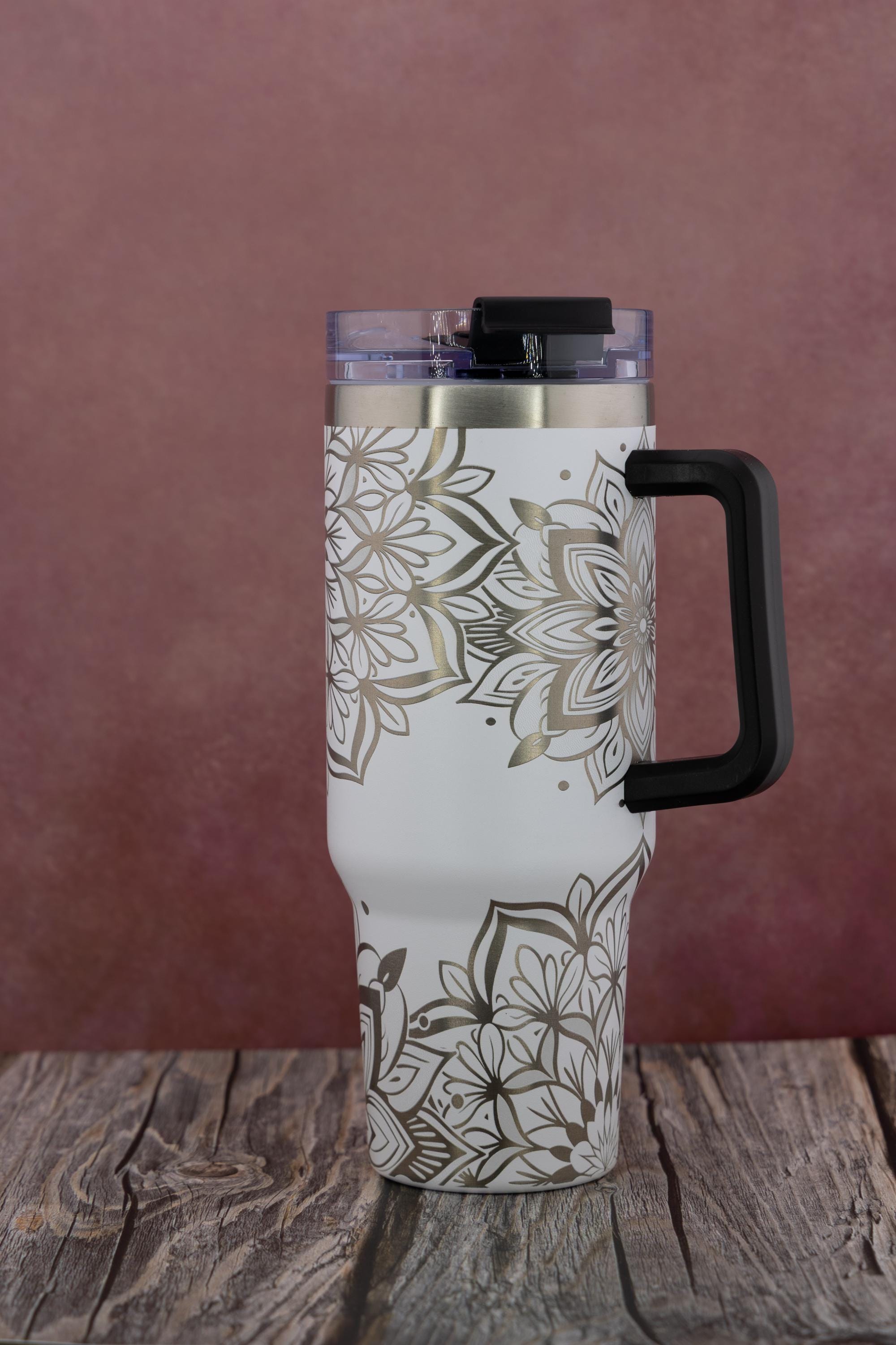 Mandala Travel Tumbler – Laser Engraved 40oz Insulated Cup With Double Wall Insulation