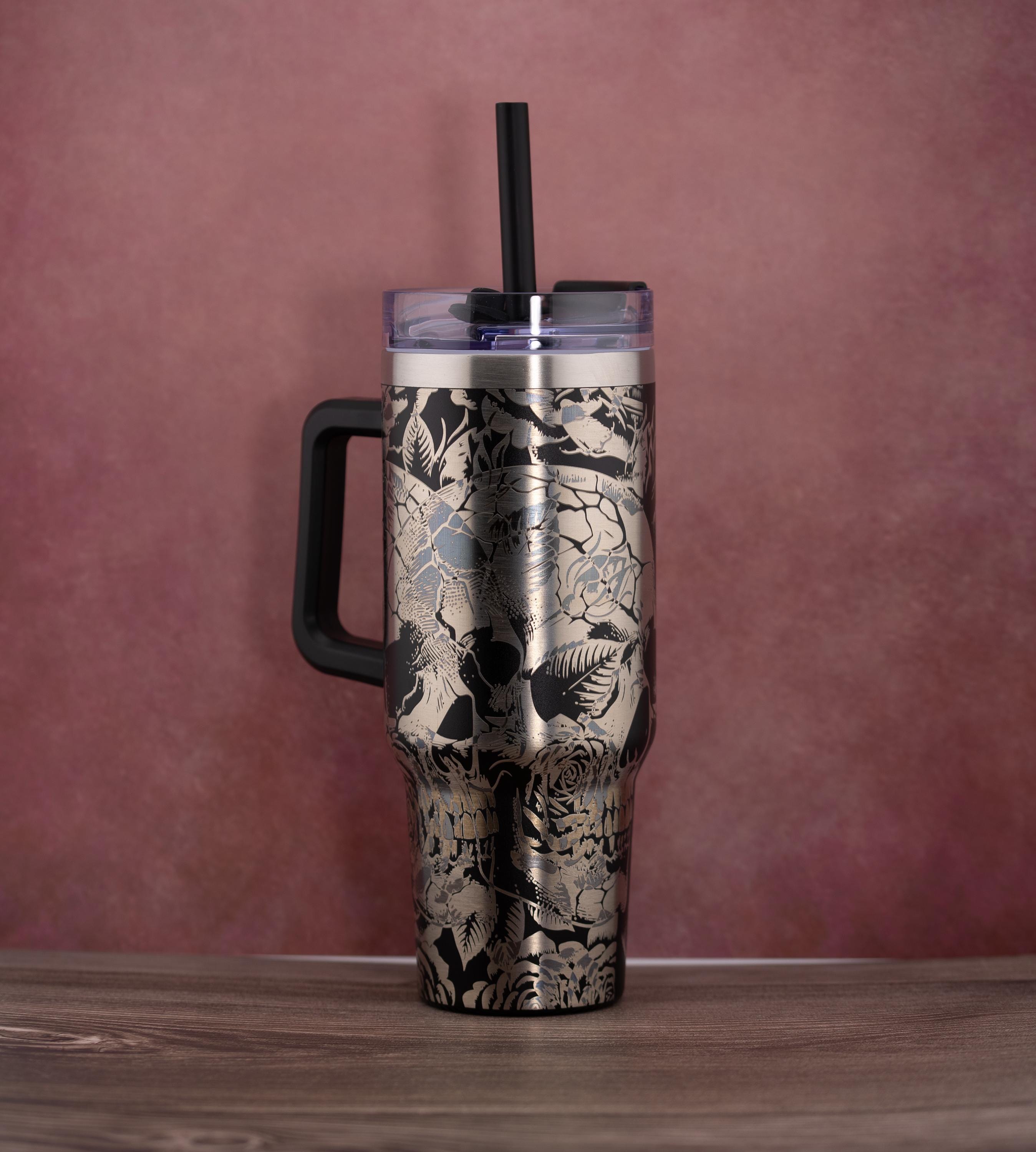 Skulls and Roses Tumbler – 40oz Double Wall Insulated Steel Cup with Powder Coat Finish