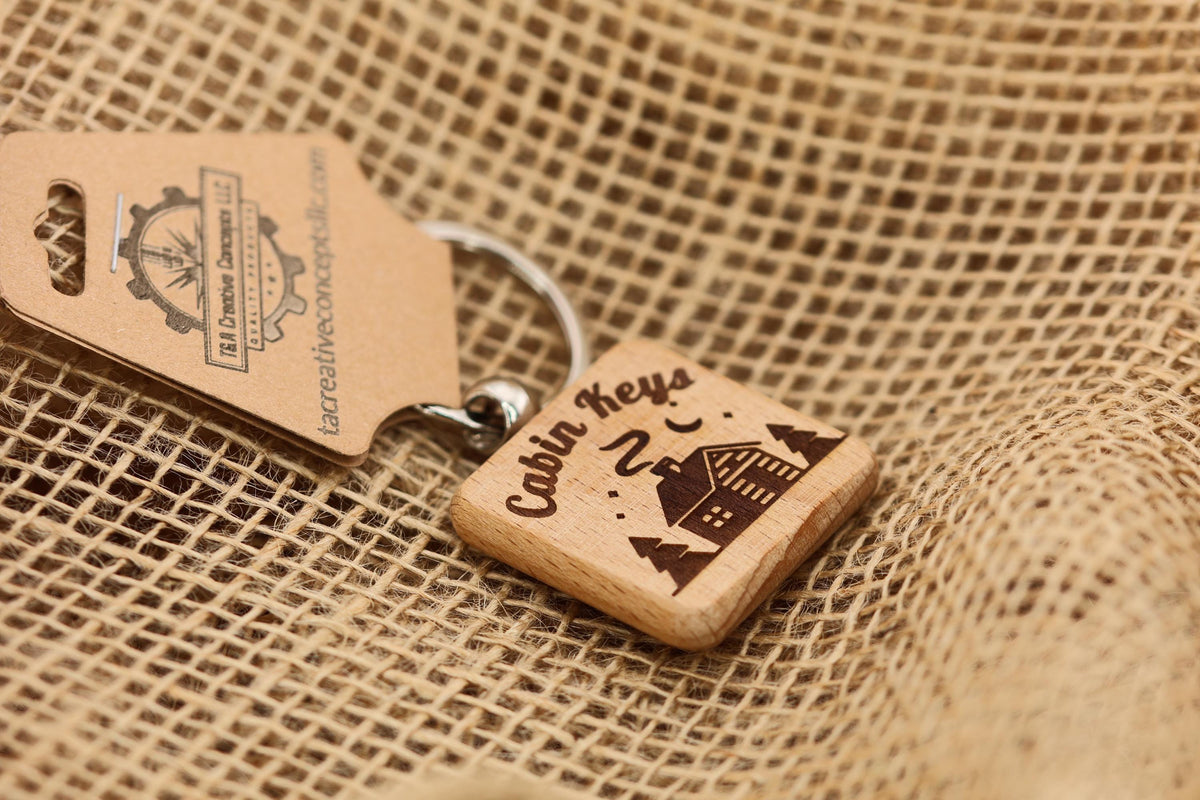Cabin Keys Keychain – Rustic Wooden Keychain With Stainless Steel Ring, Double Sided Engraving