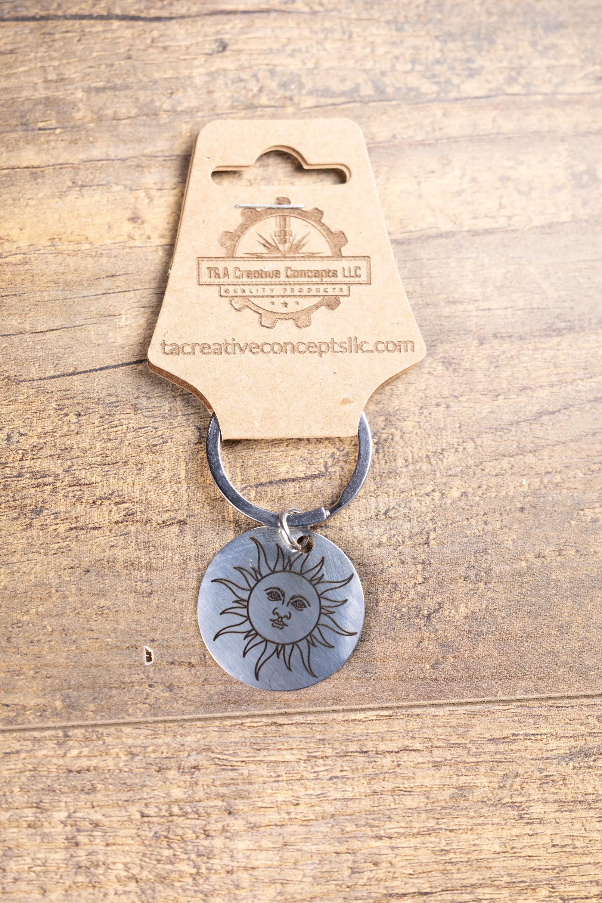 Stainless Steel Sun Keychain – Laser Engraved Double Sided Celestial Charm