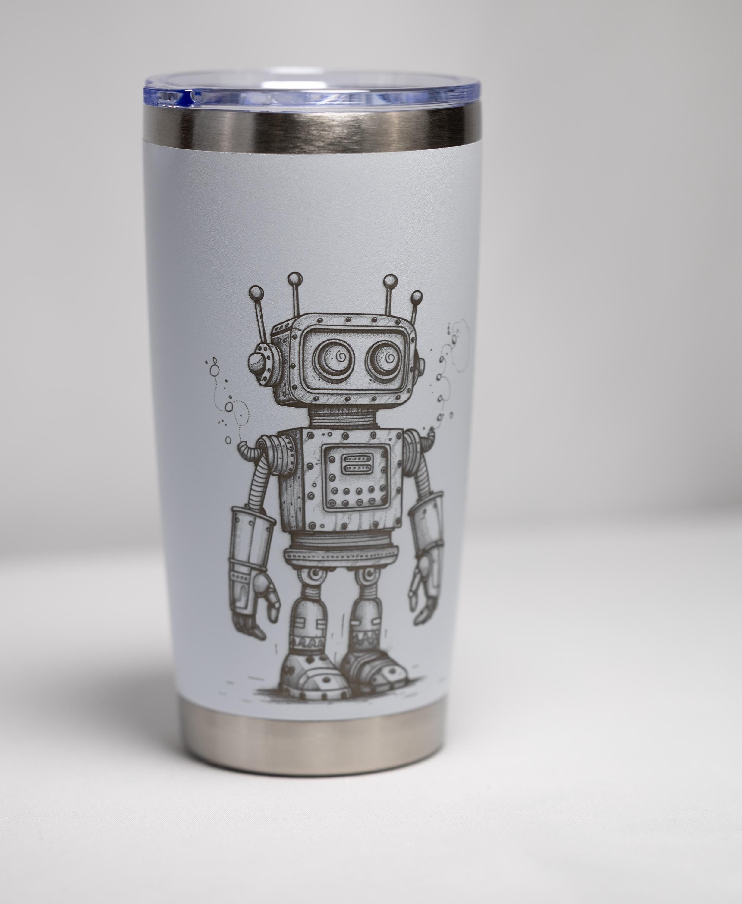 Retro Robot Tumbler – 20 oz Stainless Steel Cup with Laser Engraved Design