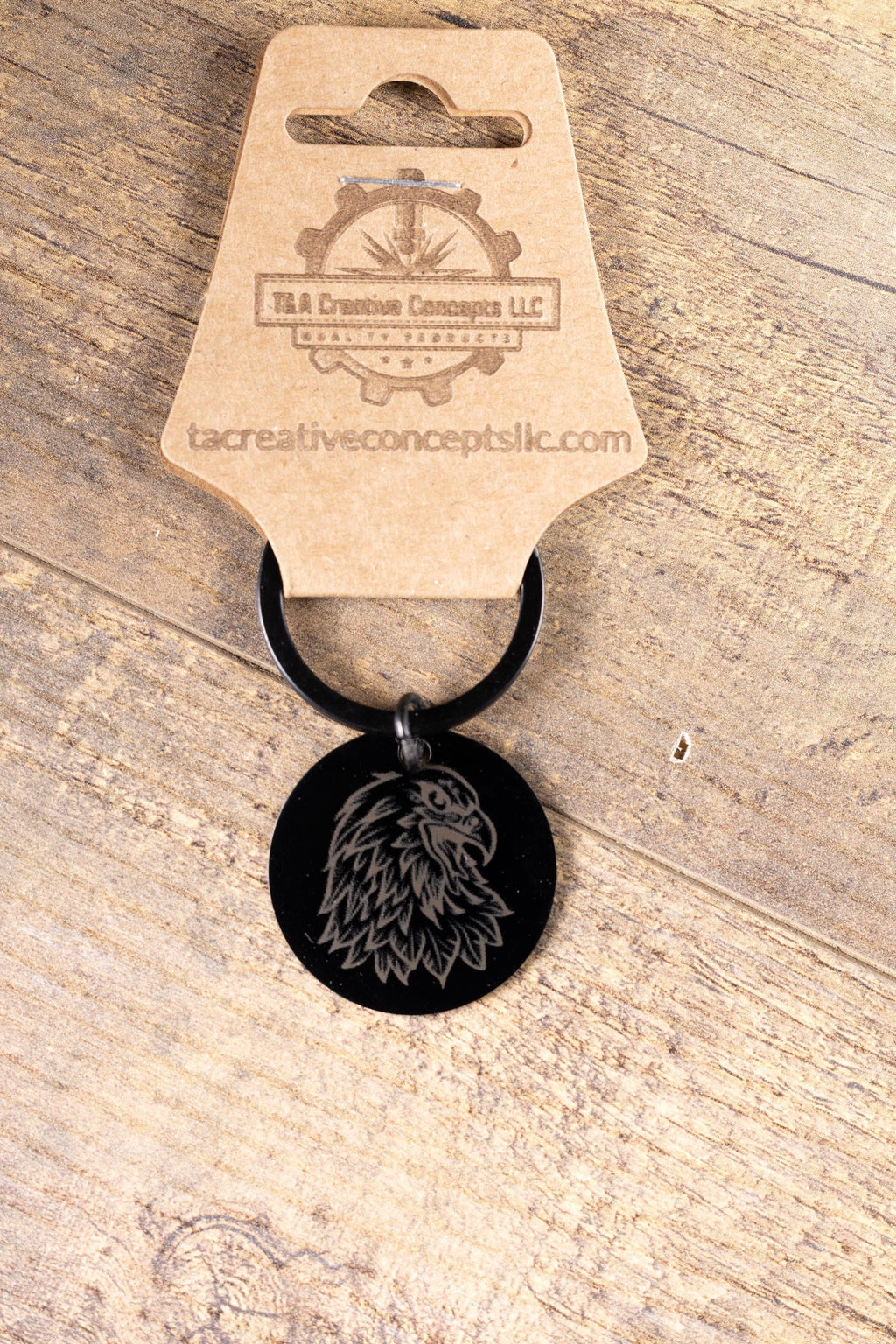 Black Stainless Steel Keychain - Laser Engraved American Eagle Design, Rust Resistant
