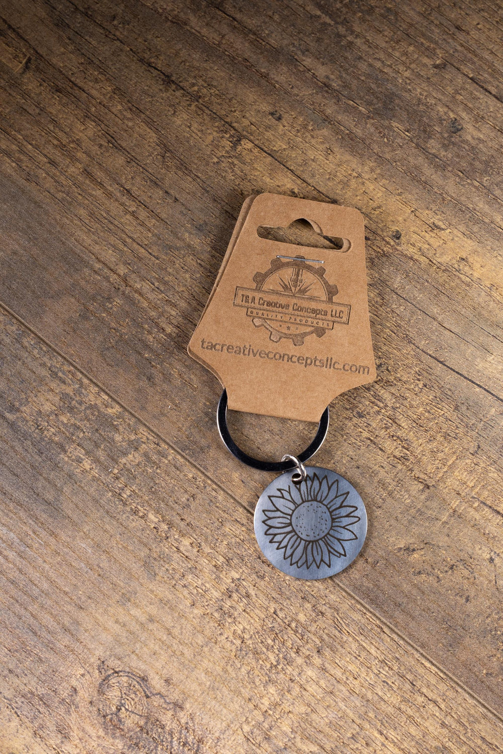 Sunflower Keychain – Polished Stainless Steel Floral Charm | Laser Engraved Accessory