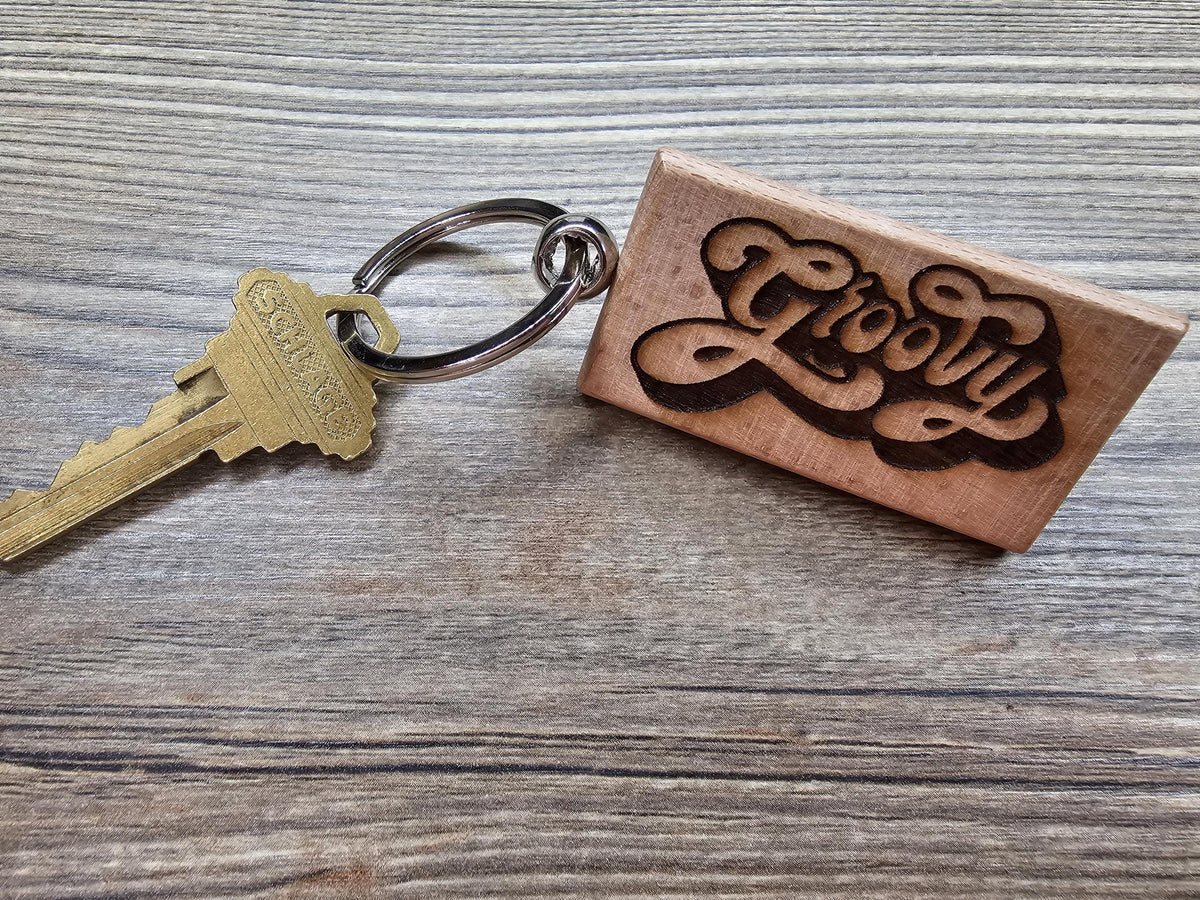 Groovy Keychain – Retro 70s Double Sided Engraved Hardwood Charm