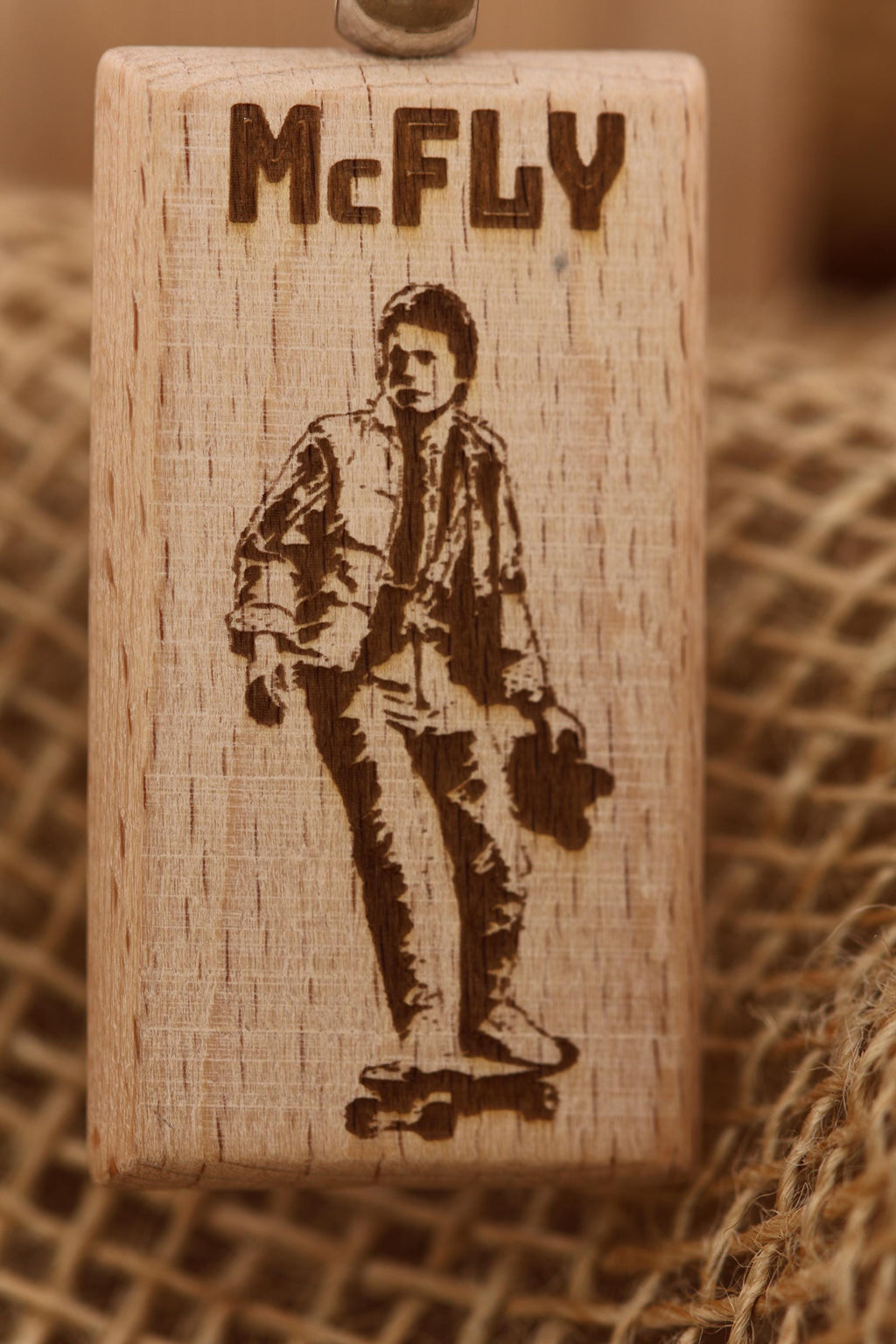 Back to the Future Keychain – Double Sided Laser Engraved Hardwood Bag Charm