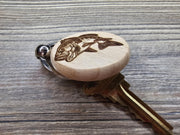 Largemouth Bass Keychain – Engraved Wooden Fishing Accessory With Stainless Steel Ring