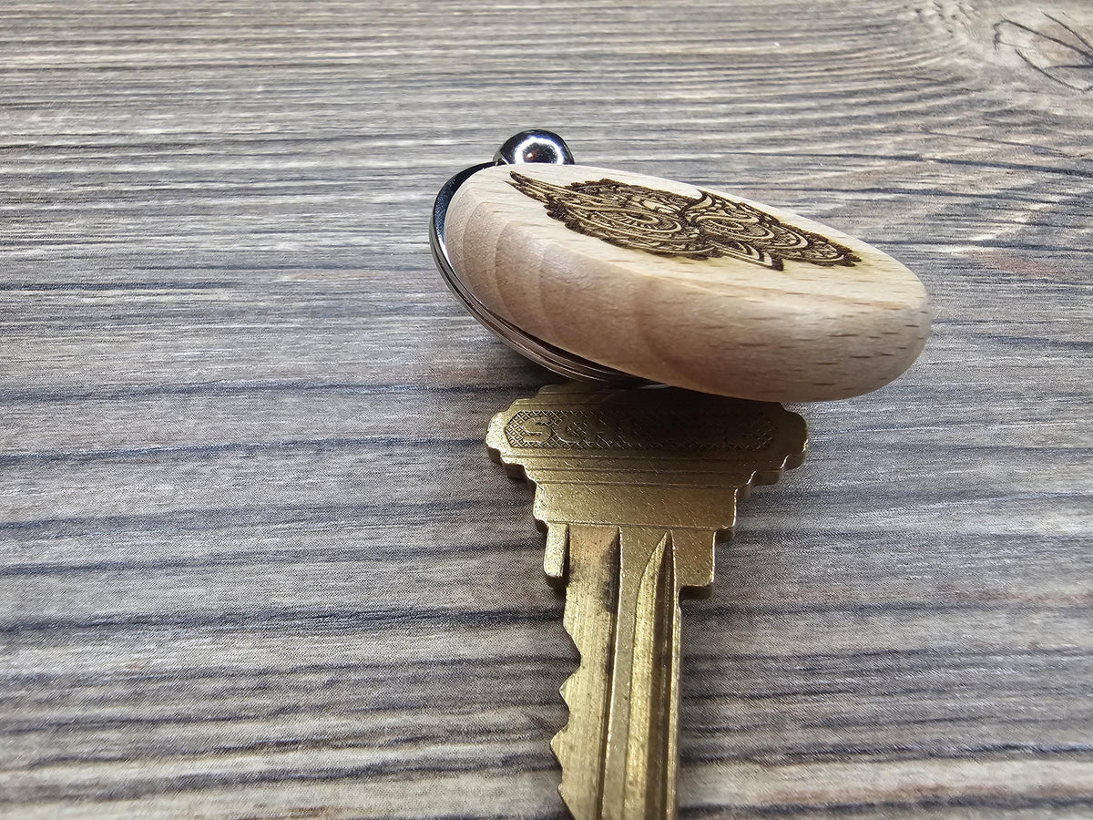 Owl Keychain - Double Sided Charm | Laser Engraved Gift | Rustic Wood Accessory