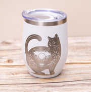 Cat Wine Tumbler | Stainless Steel 12oz Insulated Wine Cup With Spill Resistant Lid