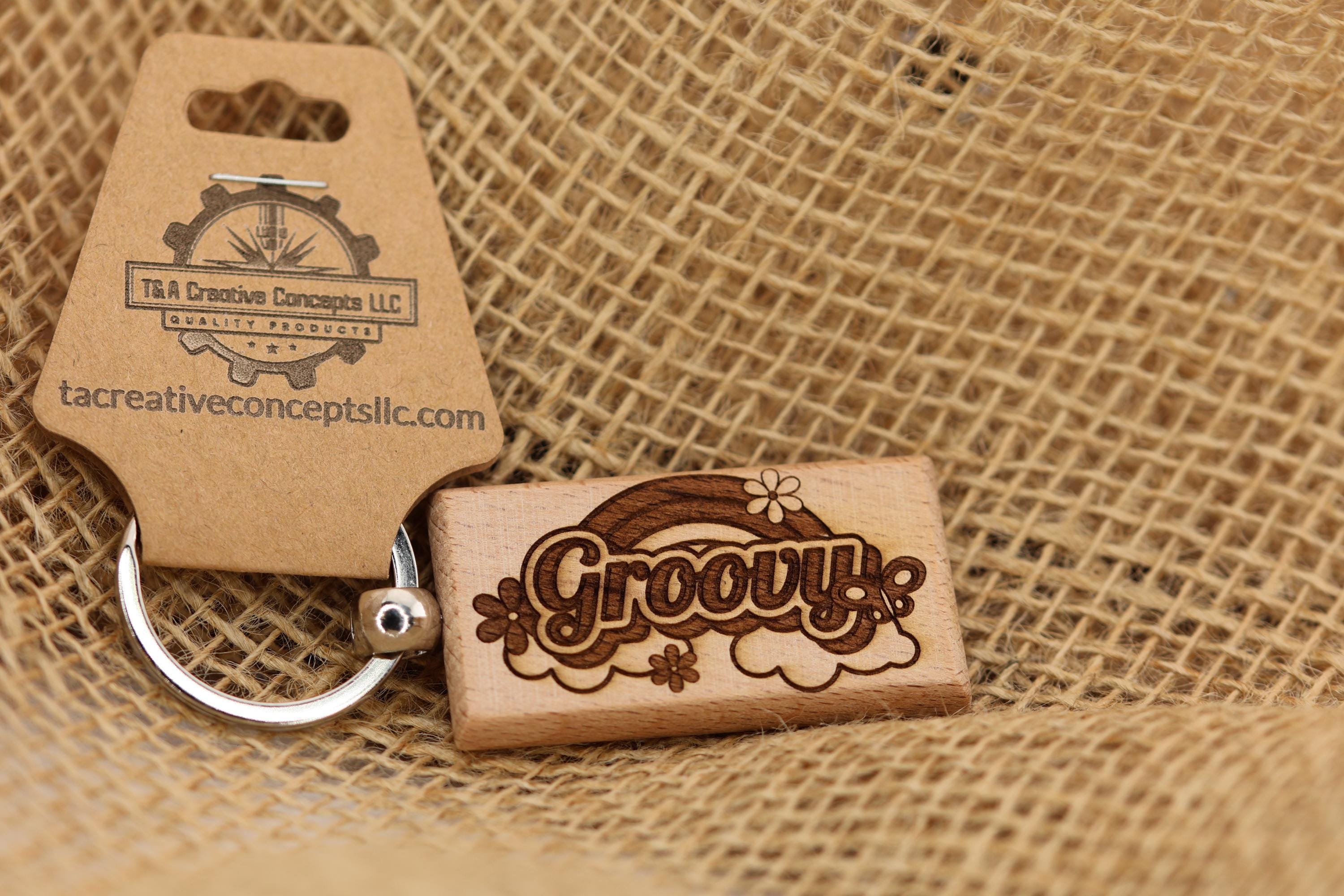 Retro 70s Keychain - Double Sided Hardwood Charm | Groovy Spirit Gift