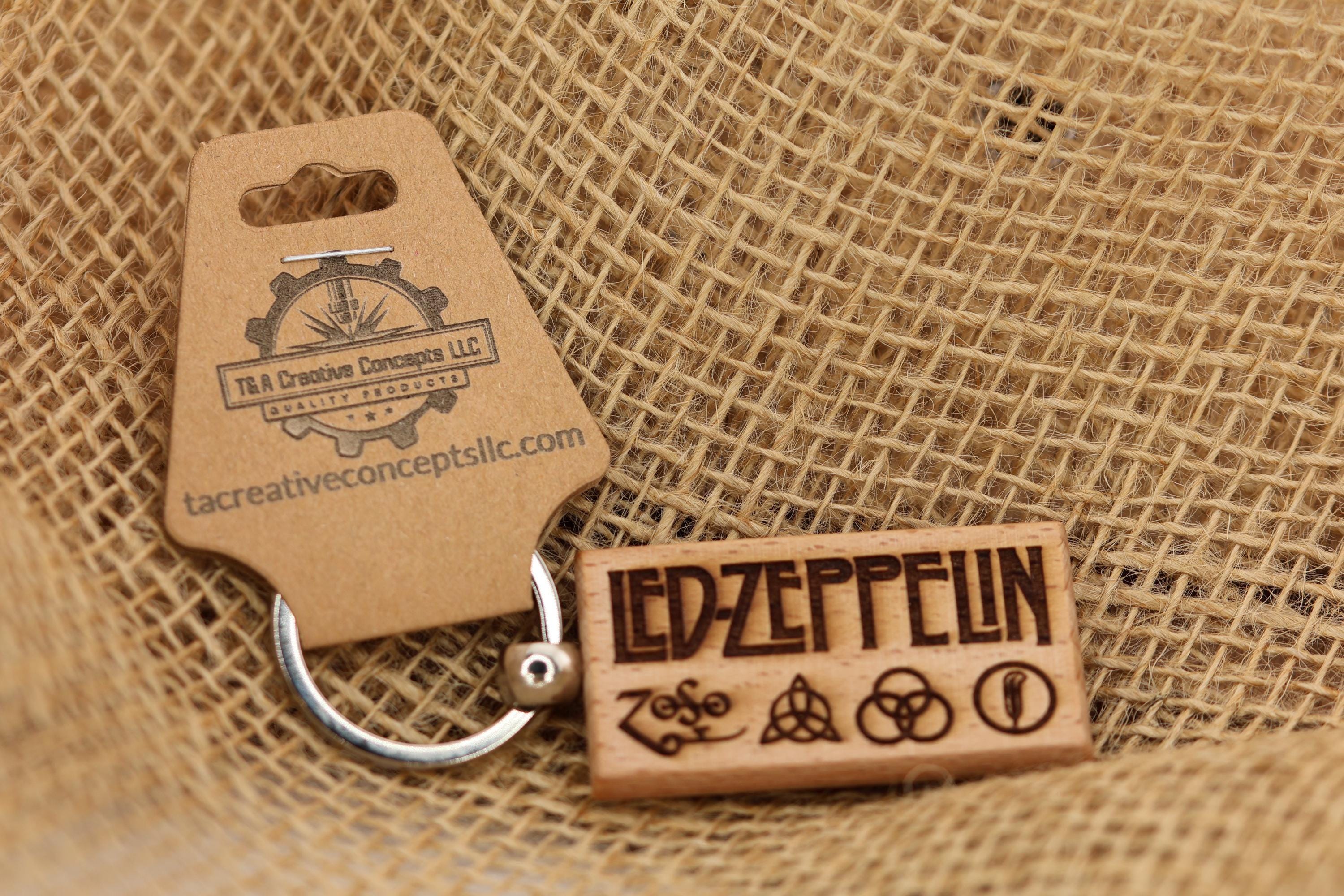 Led Zeppelin Keychain – Laser Engraved Hardwood with Stainless Steel Ring