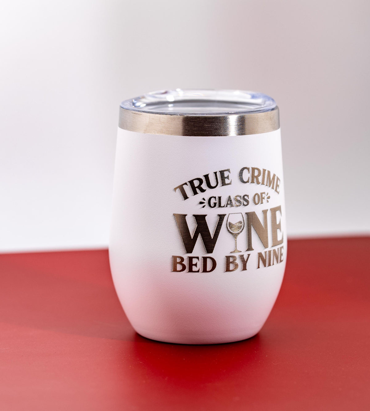 Stainless Steel Wine Tumbler - Insulated Double Wall Spill Proof Cup with Laser Engraved Design