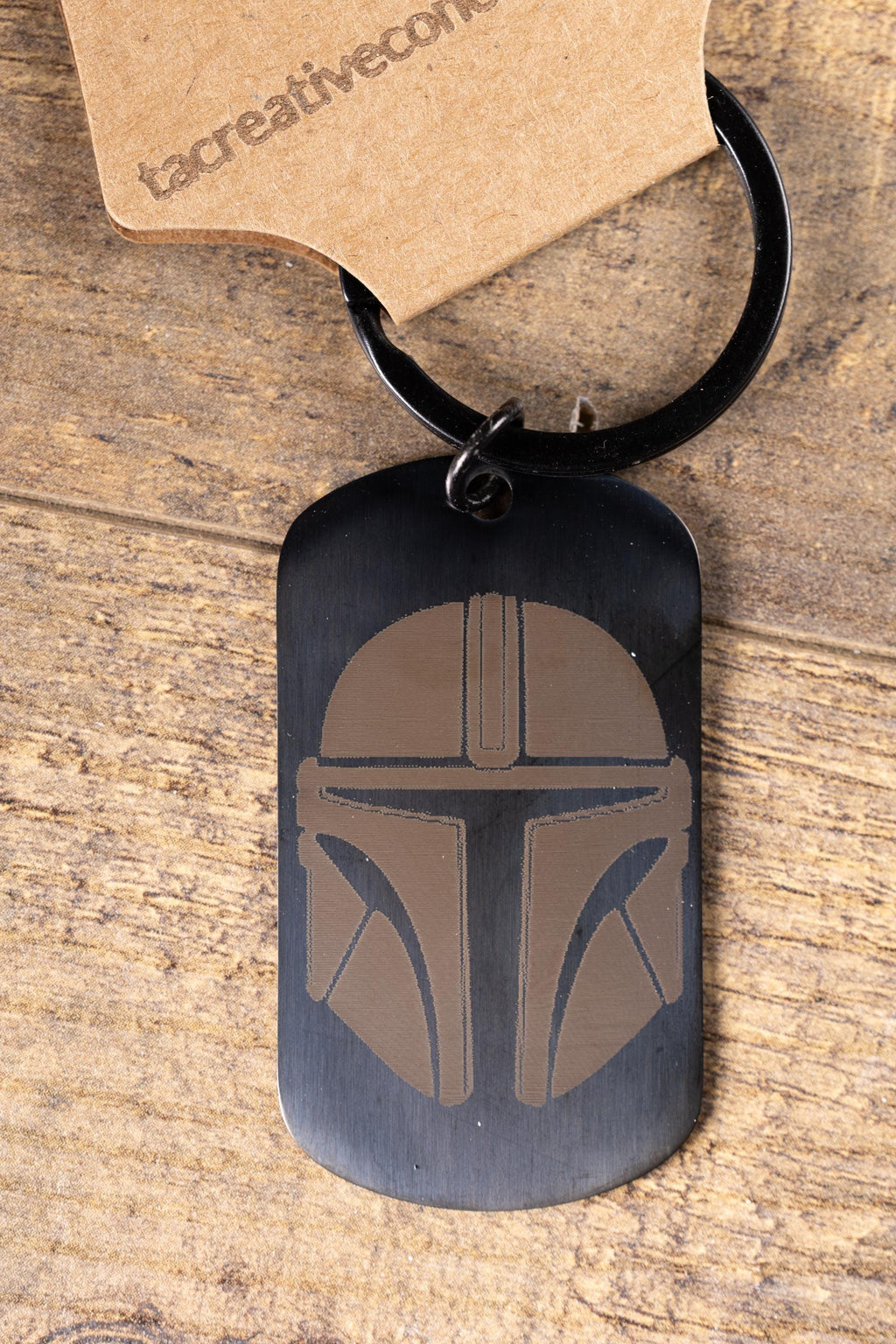 Mandalorian Keychain - Black Stainless Steel, Laser Engraved Double-Sided Design