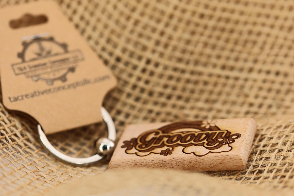 Retro 70s Keychain - Double Sided Hardwood Charm | Groovy Spirit Gift