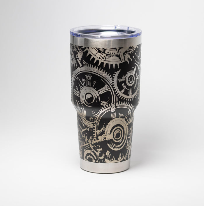 Steampunk Gear Tumbler - 30 Oz Insulated Stainless Steel Travel Cup With Laser Etched Design