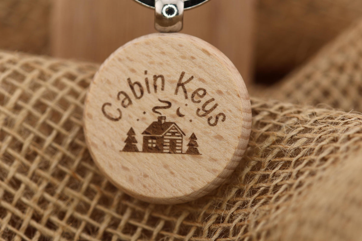 Cabin Keys Keychain – Hardwood Double-Sided Engraved Charm with Stainless Steel Ring