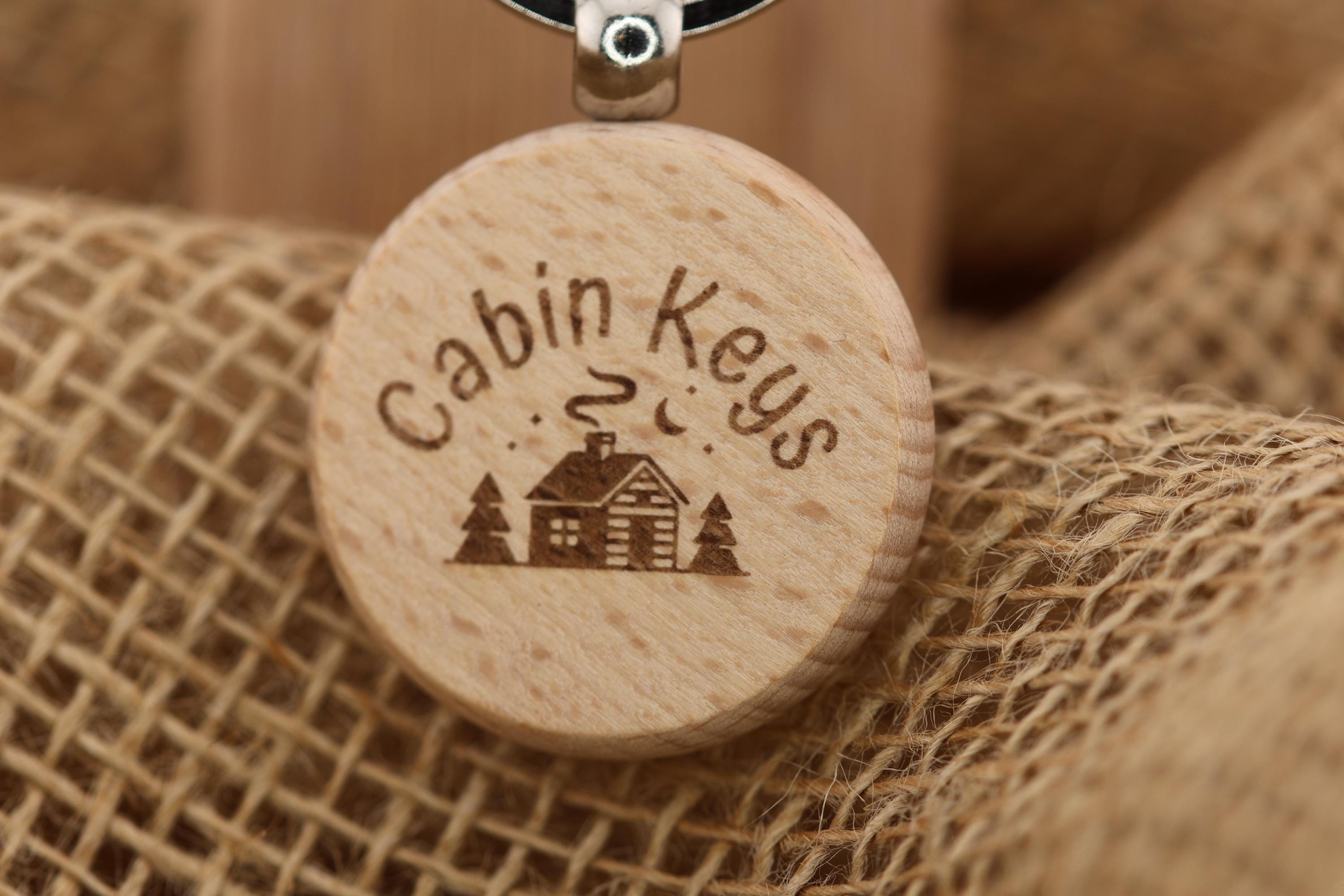 Cabin Keys Keychain – Hardwood Double-Sided Engraved Charm with Stainless Steel Ring