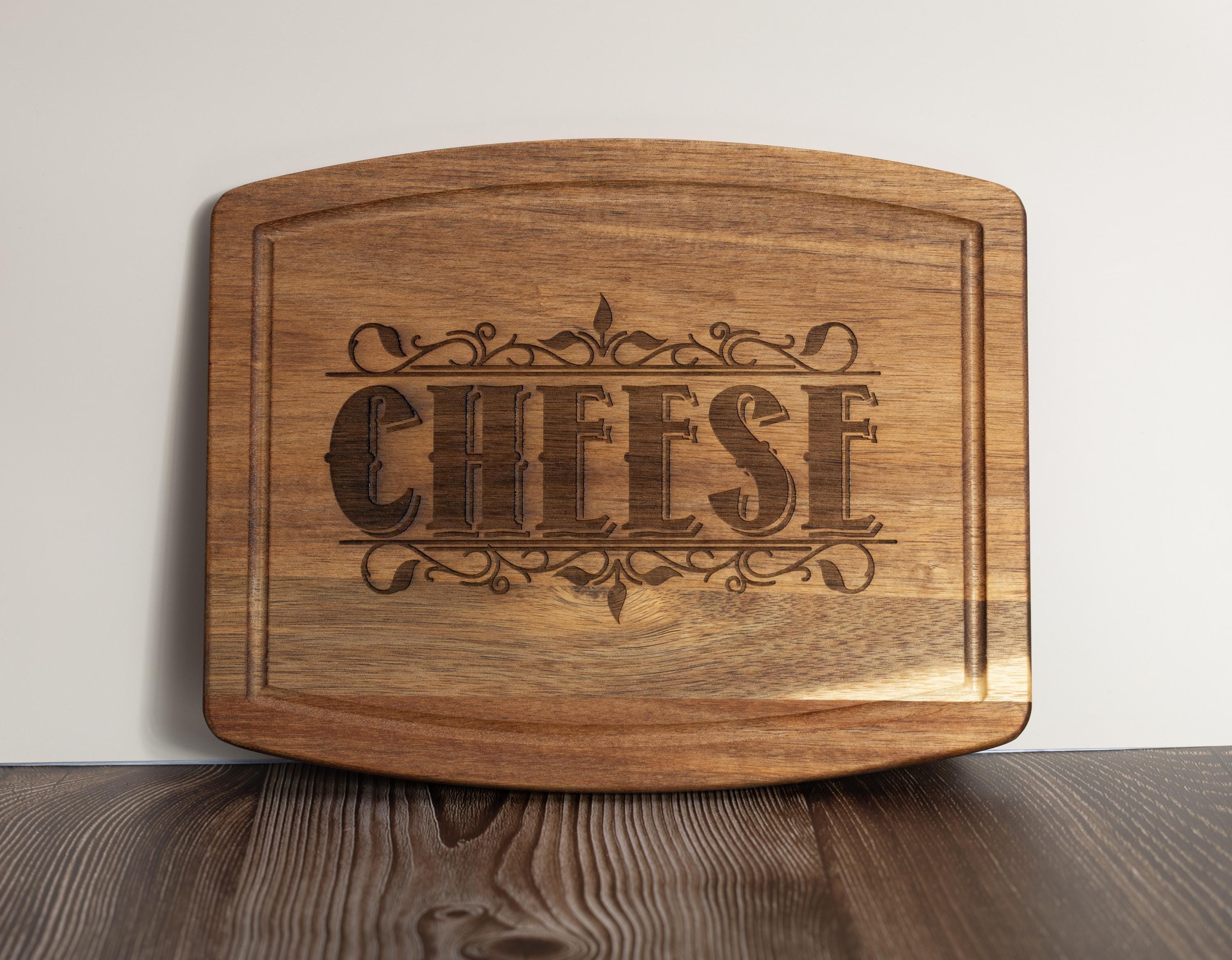 Acacia Wood Serving Tray - Rustic Cheese Charcuterie Board With Engraved Design