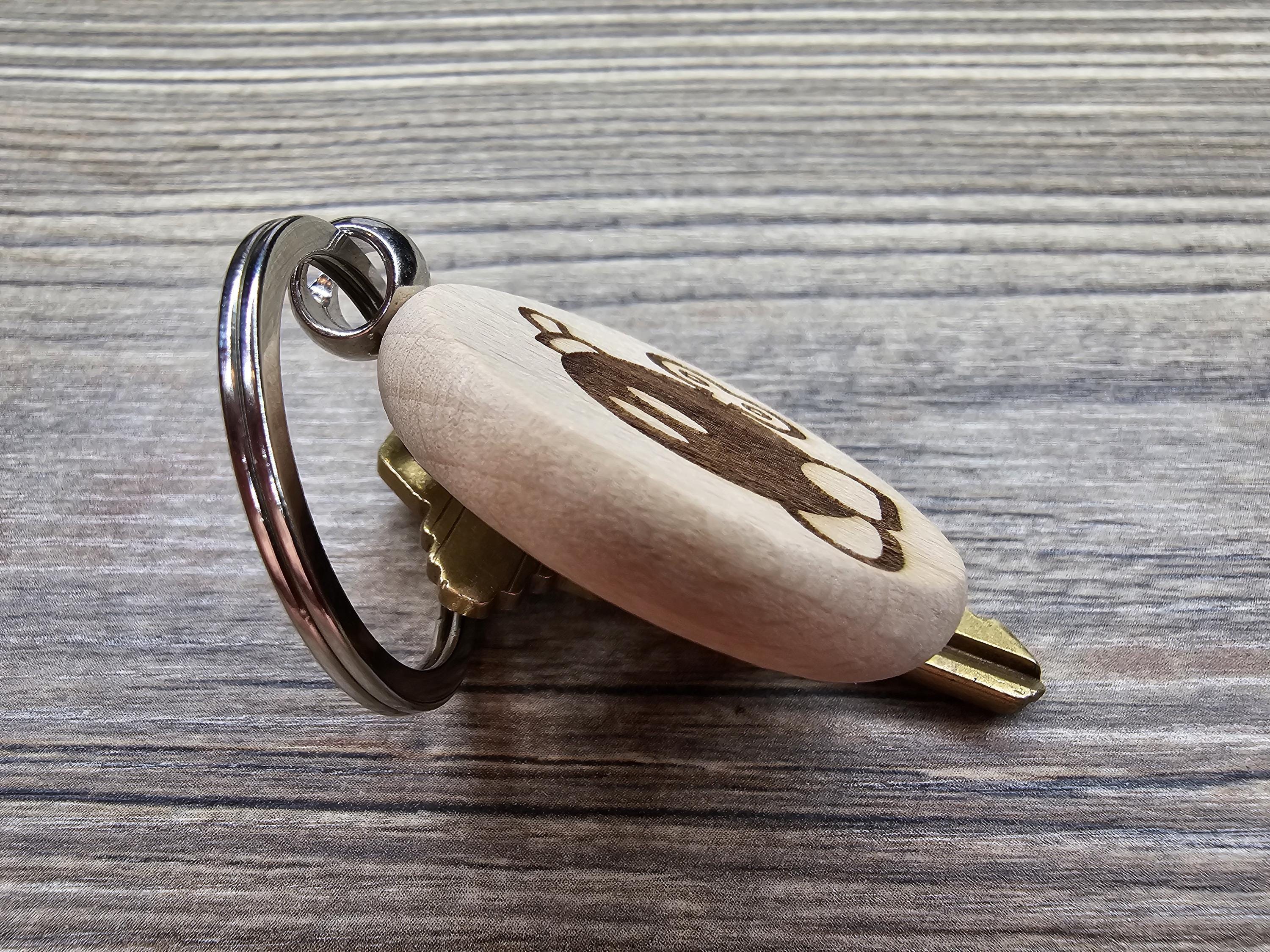 Mario Bob-Omb Keychain – Double-Sided Laser Engraved Hardwood Gift with Stainless Steel Ring