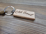 Engraved Hardwood Keychain - Old Soul Vintage Style Charm with Steel Ring