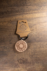 Sunflower Keychain – Laser Engraved Wood Hardwood Accessory with Stainless Steel Hardware