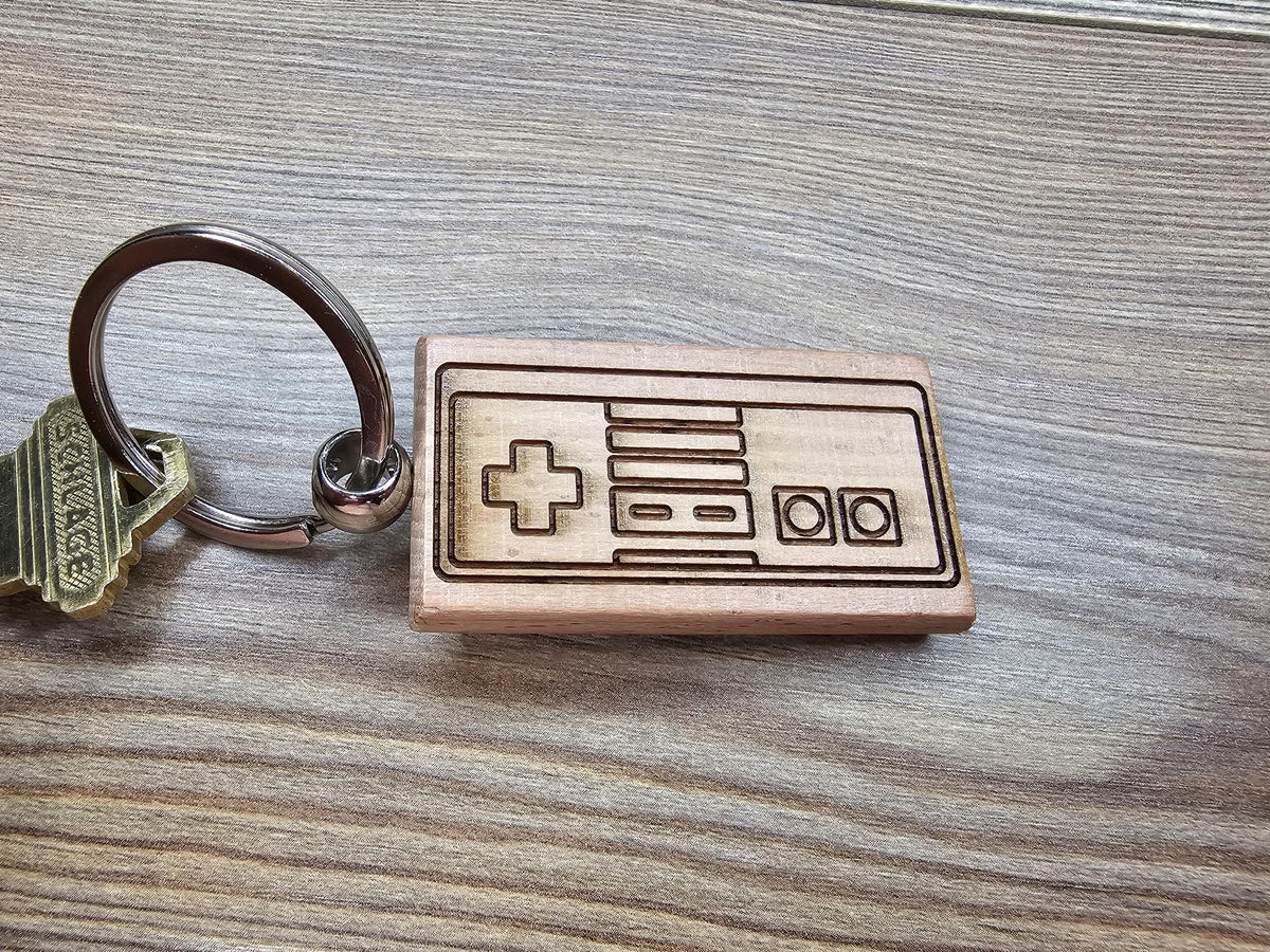 NES Controller Keychain - Hardwood Retro Gaming Gift | Double Sided Engraving
